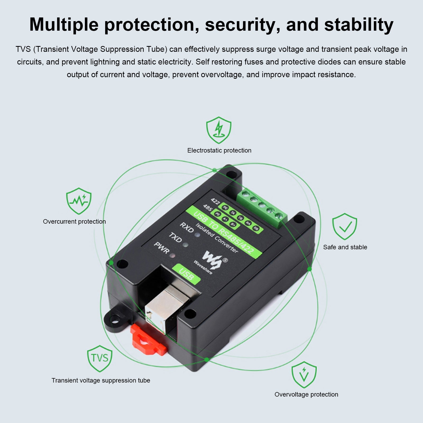 Industriële geïsoleerde converter USB naar RS485/RS422 multi-beschermingscircuits