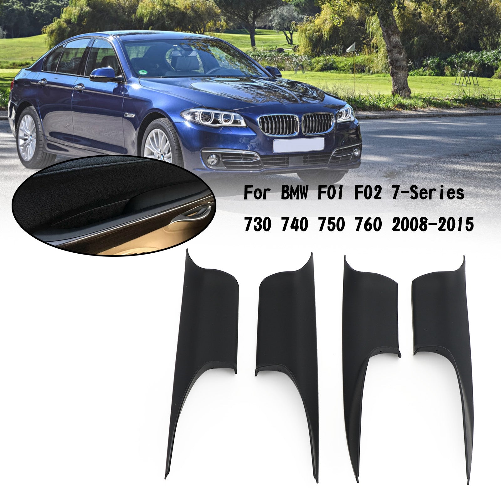 2008-2015 BMW 7 F01 F02 Front Door InC168-A035-BLKner Handle Pull Carrier Cover 4PCS