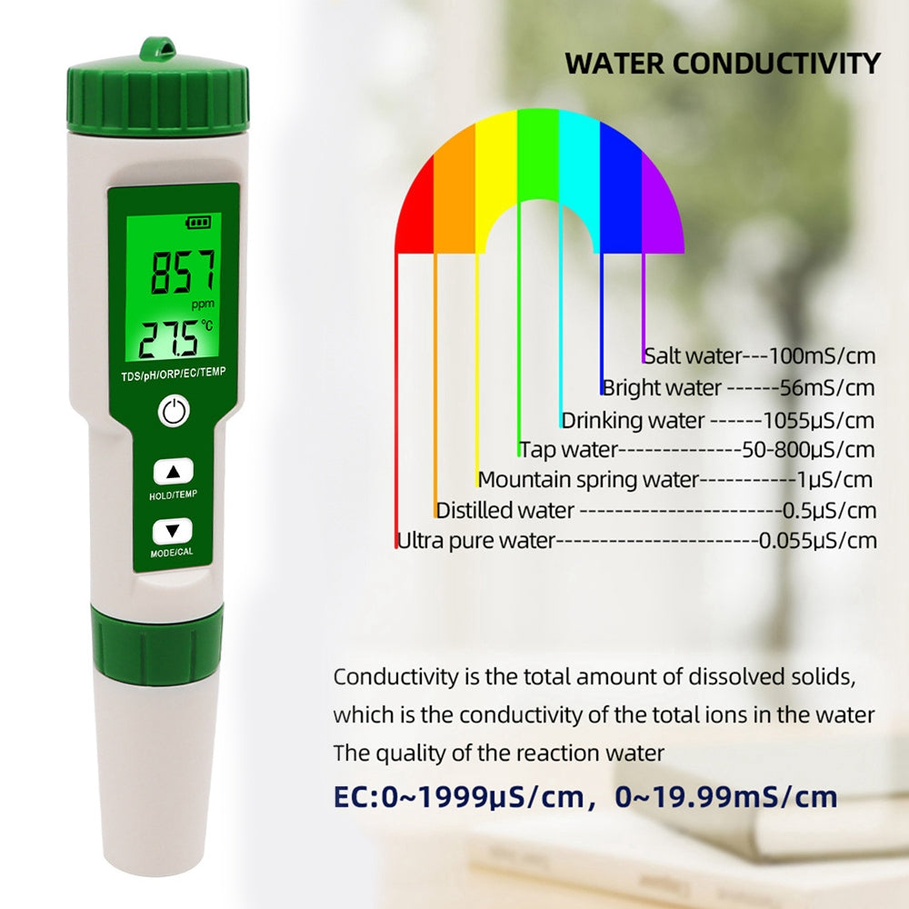 5 in 1 Digital PH TDS EC ORP Temperature Water Quality Tester Meter Test Tool