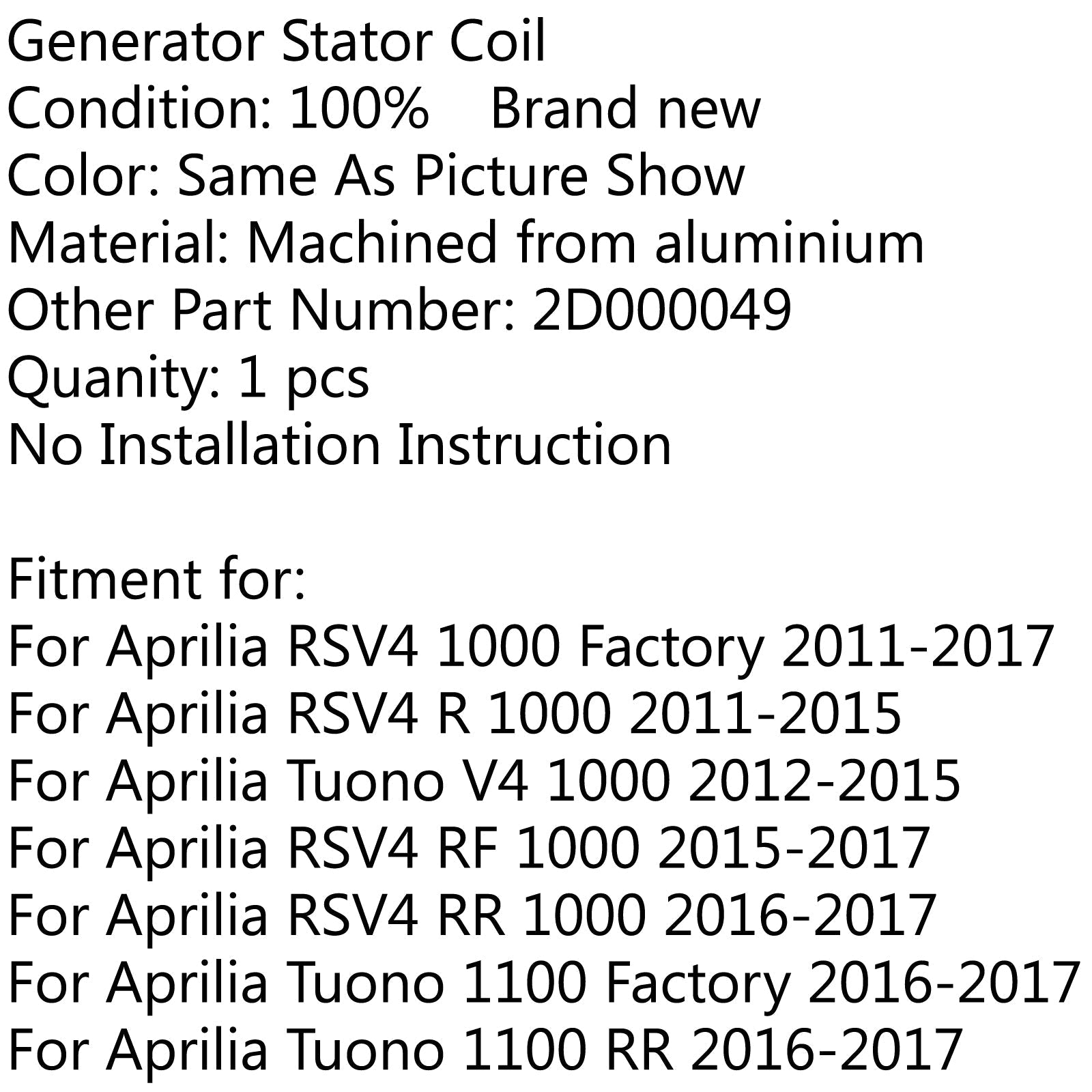 Generator Stator Coil For Aprilia RSV4 R 1000 11-15 Tuono 1100 RR/Factory 16-17 Generic