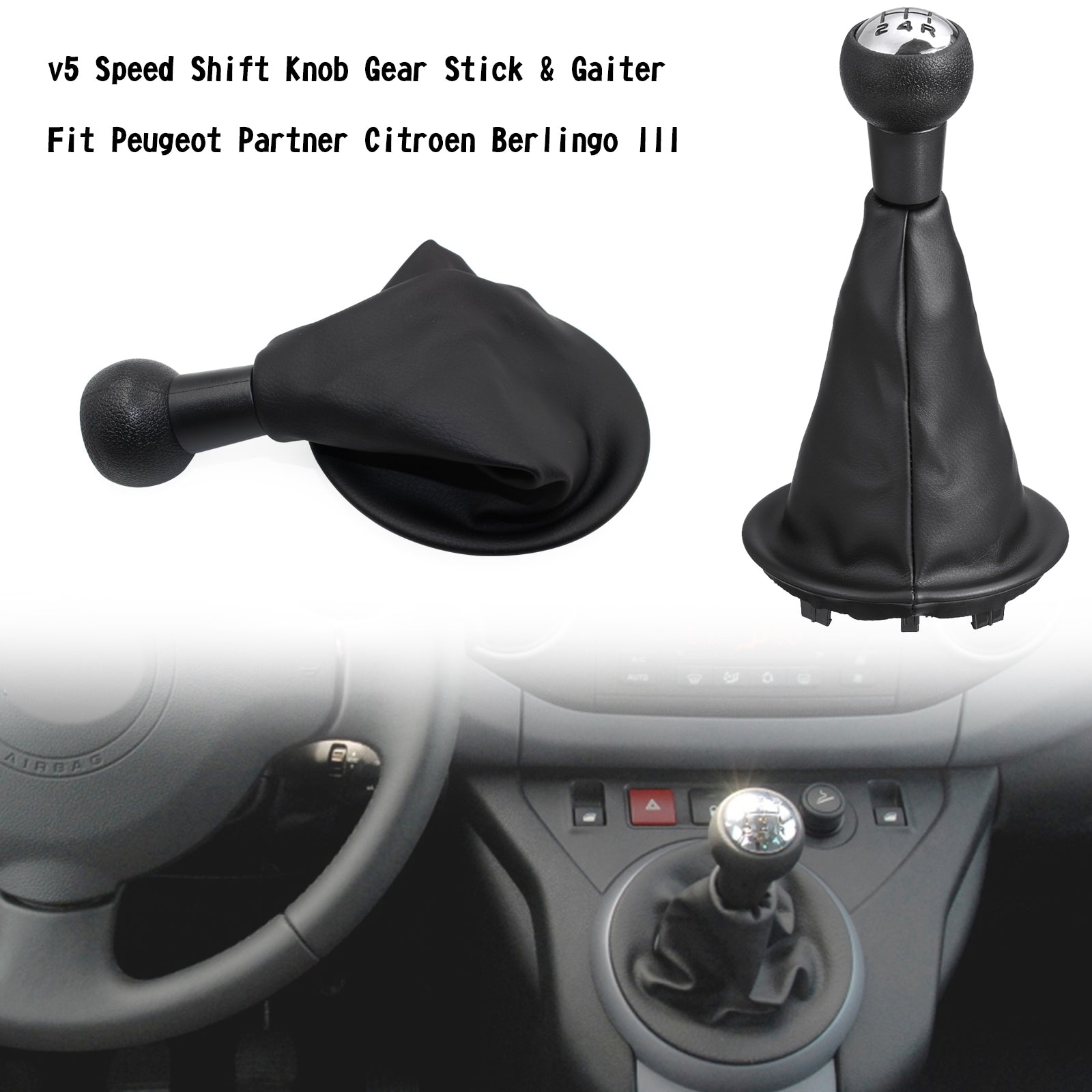 5-trinns skifteknapp Gear Stick & Gaiter Passer til Peugeot Partner Citroen Berlingo III