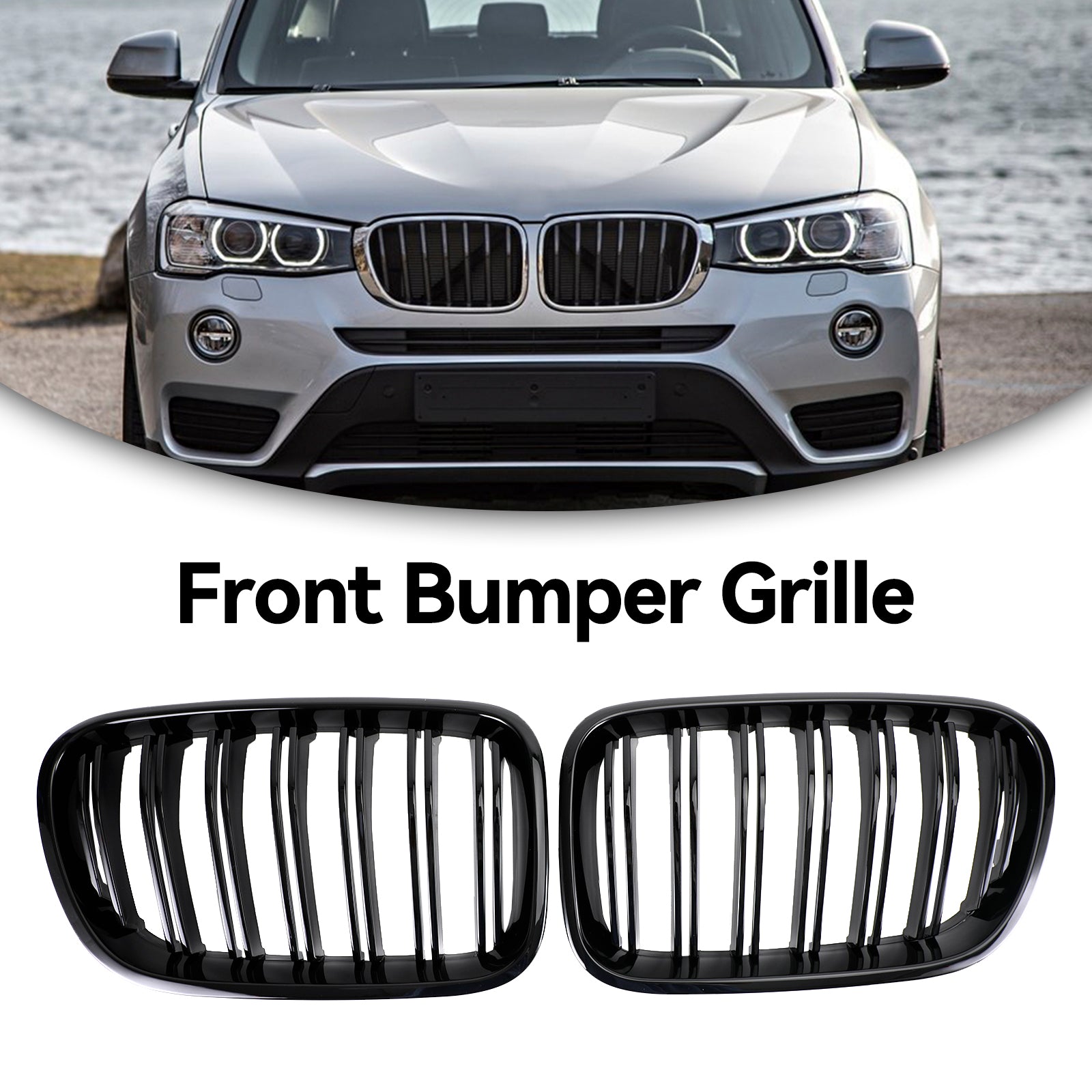 2011-2014 BMW X3 F25 Dual Line Gloss Black Front Bumper Kidney Grille Grill