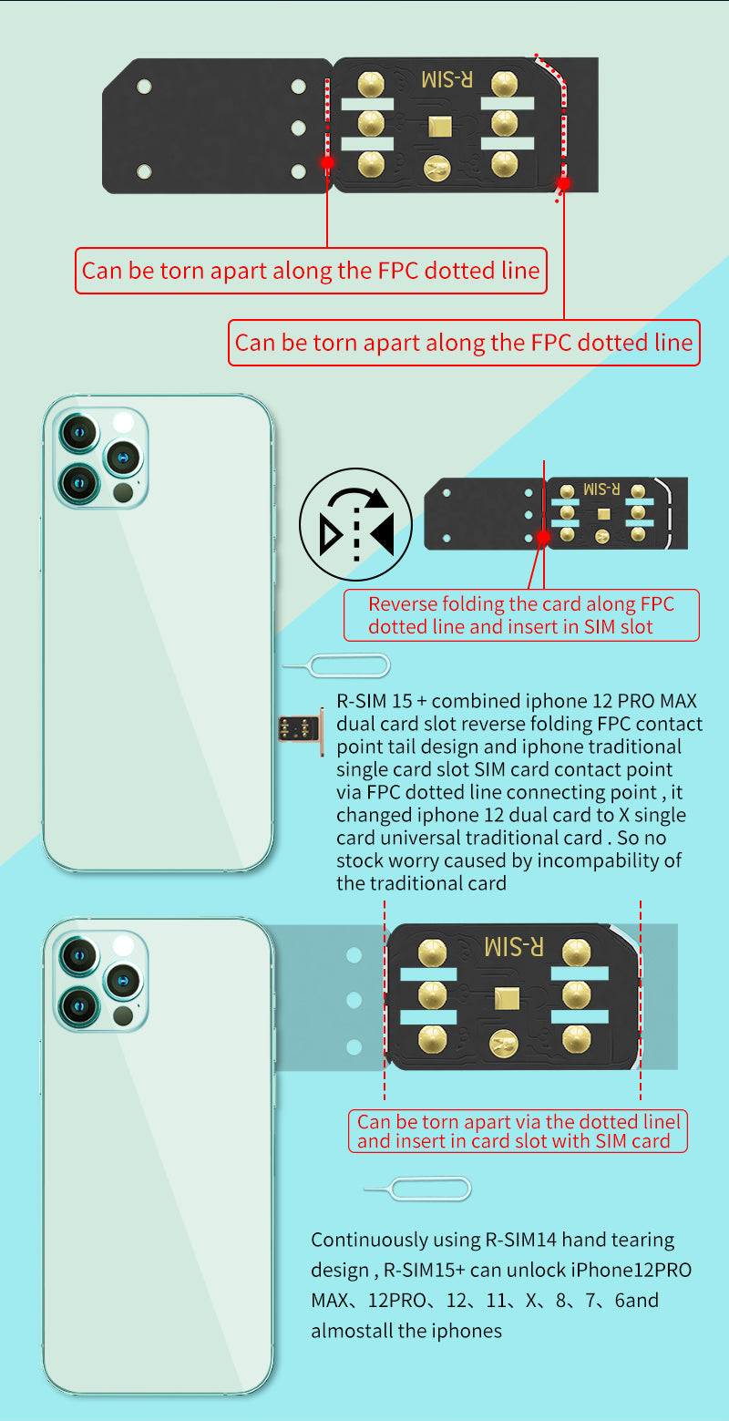 Mise à niveau de la carte de déverrouillage RSIM-15+ 15 Nano pour iPhone 13 Pro 12 Pro Max X Max 8 iOS15