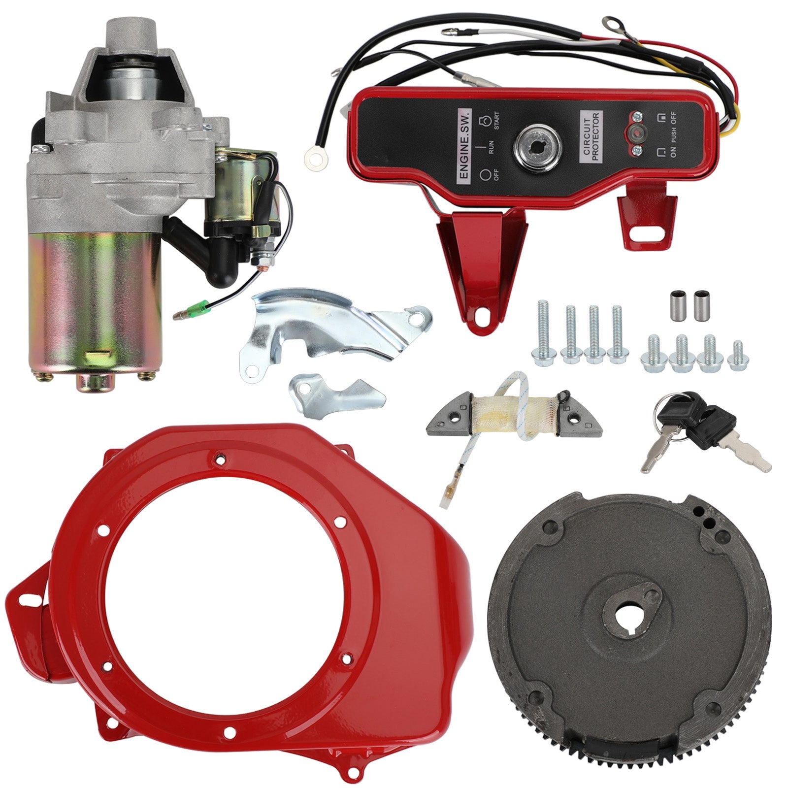 Electric Start Kit Starter Ignition Fan Cover Fit Honda GX160 GX200 Flywheel Kit