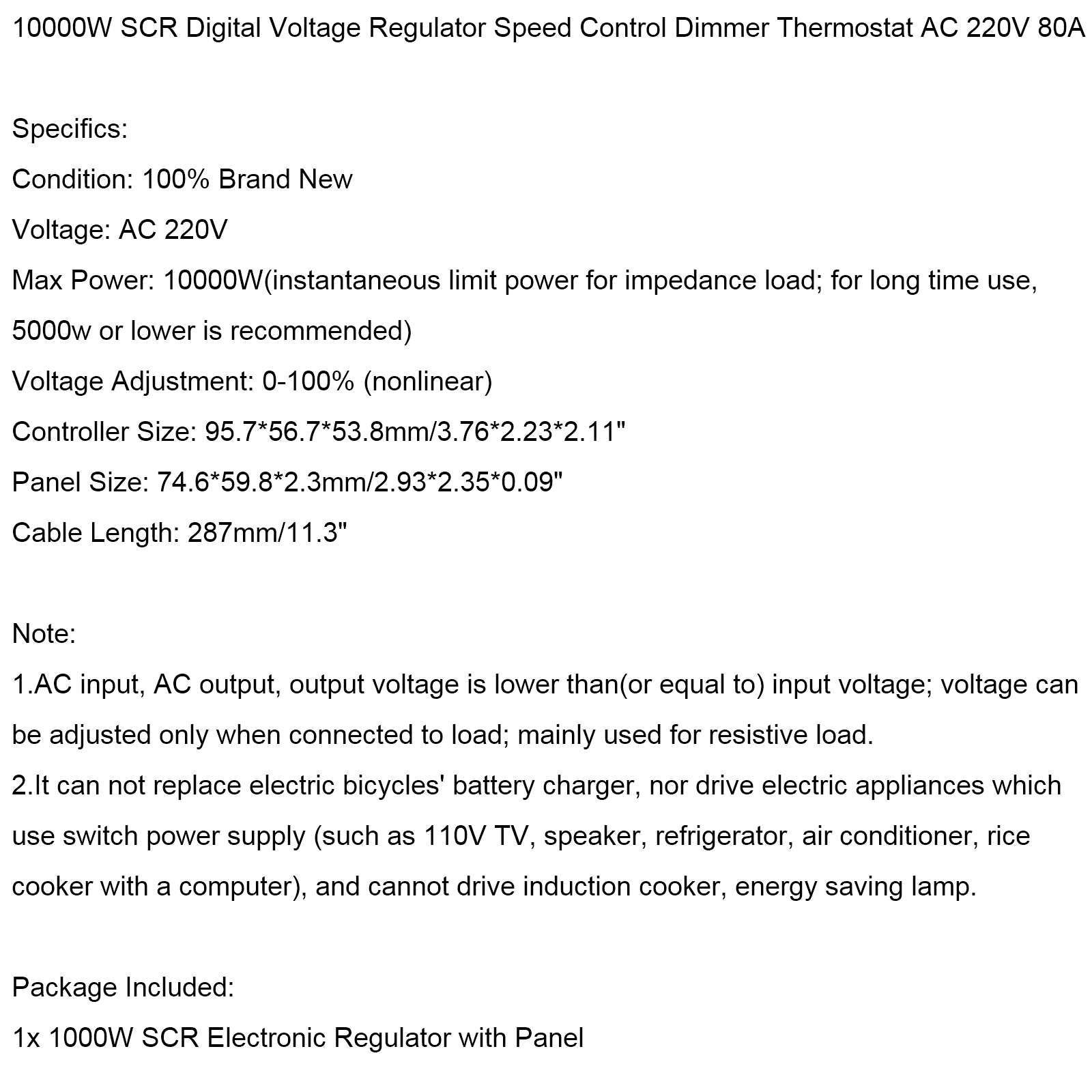 10000W SCR Digitale spanningsregelaar Snelheidsregeling Dimmer Thermostaat AC 220V 80A