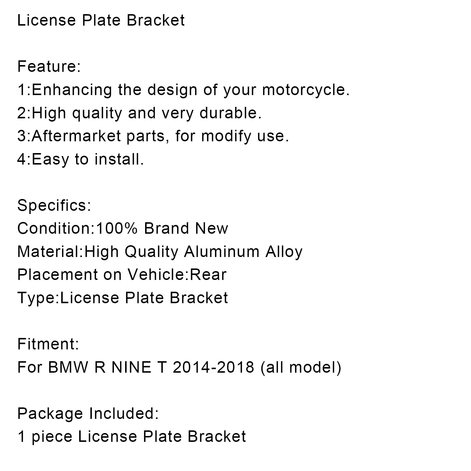 Support de cadre de support de plaque d'immatriculation de moto pour BMW R NINE T 2014 – 2018 (tous les modèles) générique