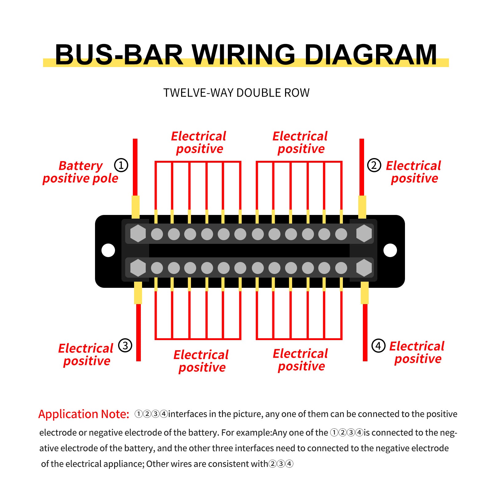 2/4/6/12 Way Dual-row Car Bus Bar Block with Dust Cover Distribution Terminal