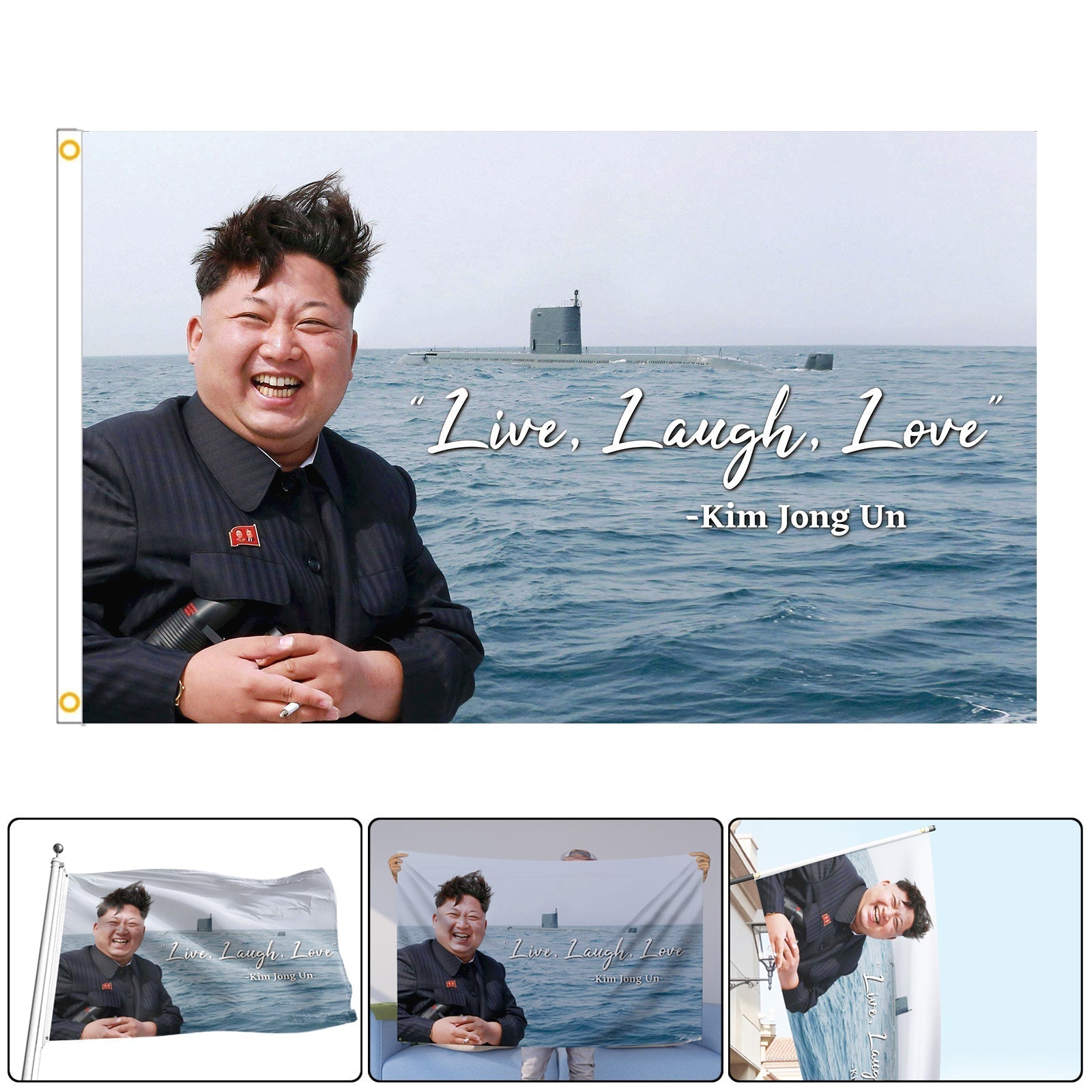 Kim Jong Un Live Laugh Love Bannière Drapeau 3x5FT Drapeau de jardin