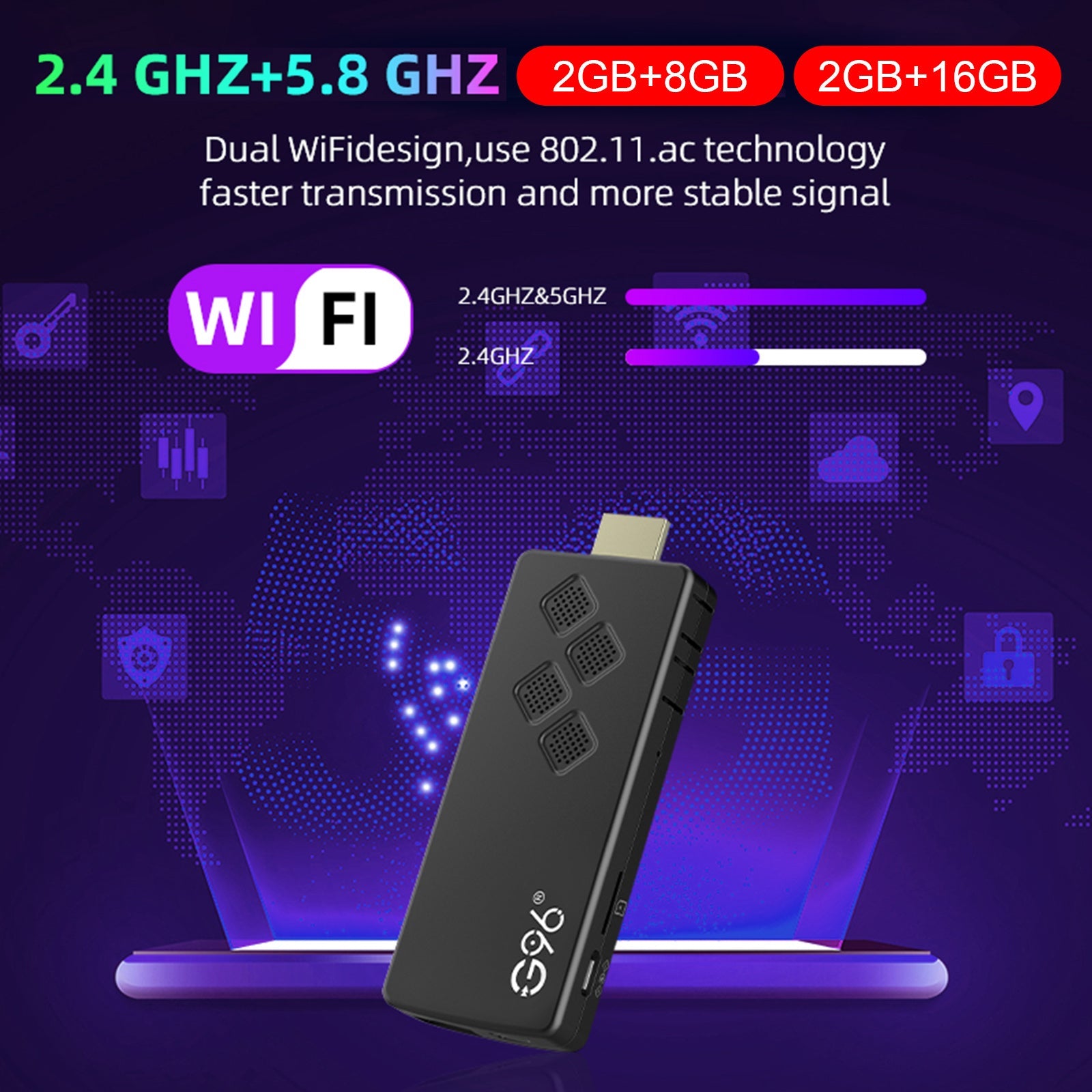 G96 TV Stick Android13.0 décodeur double bande lecteur 4K Bluetooth Voice TV BOX