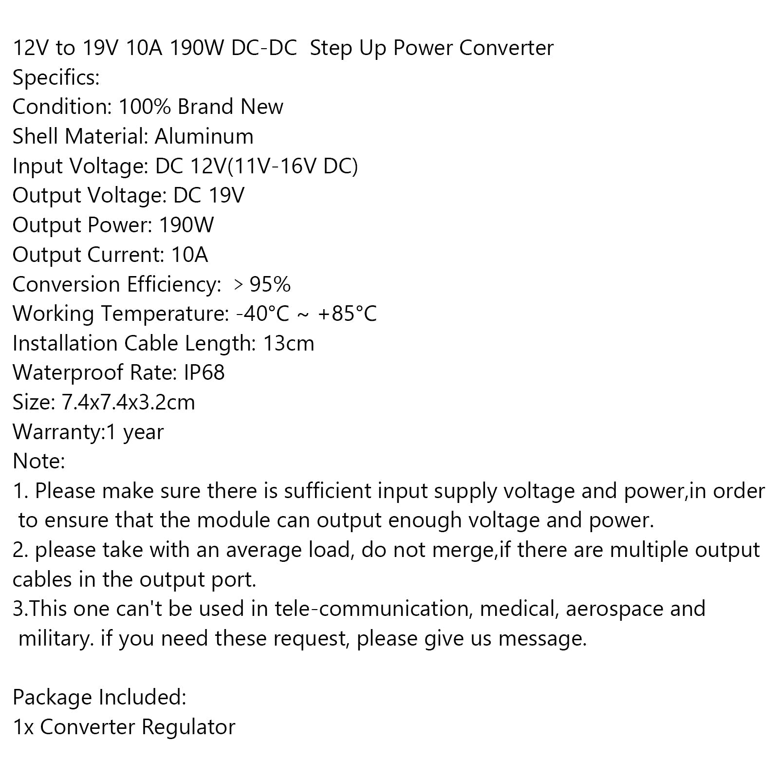 Module régulateur de tension de convertisseur de puissance, 12V à 19V, 10a, 190W DC-DC Boost