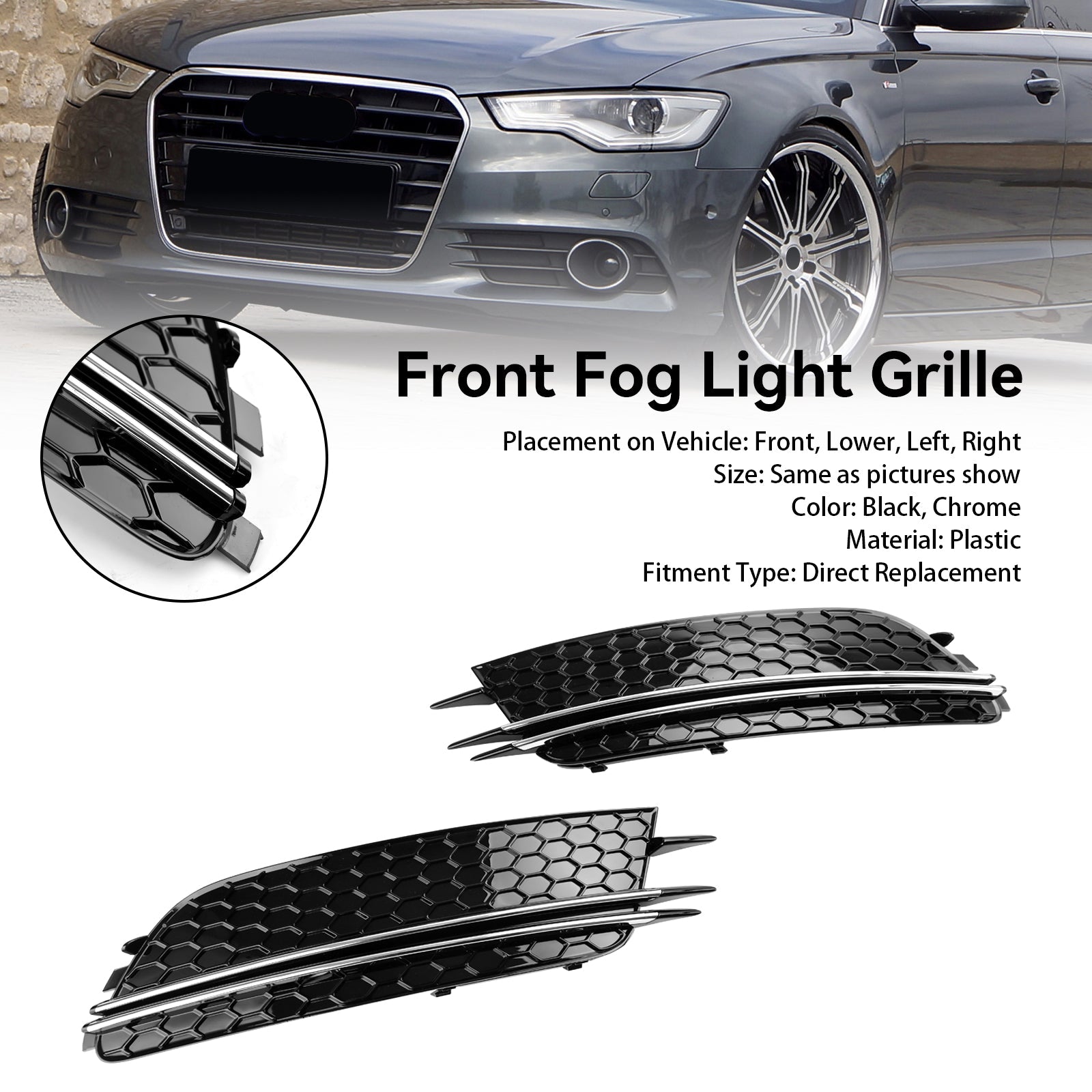 2 Stuks Mistlamp Cover Bezel Grill Grille Fit Audi A6 4G C7 2012-2015