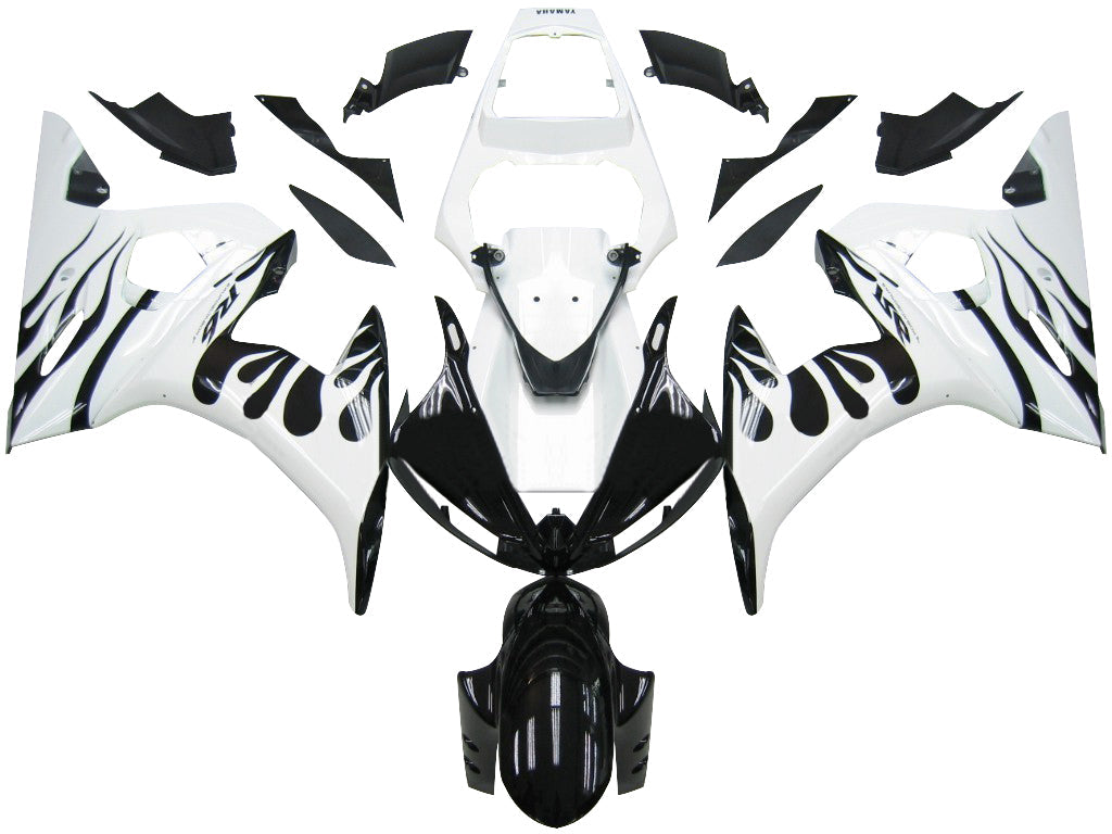 2003-2004 Yamaha R6 vs 2006-2009 YZF R6S Kit de carénage flamme blanche et noire