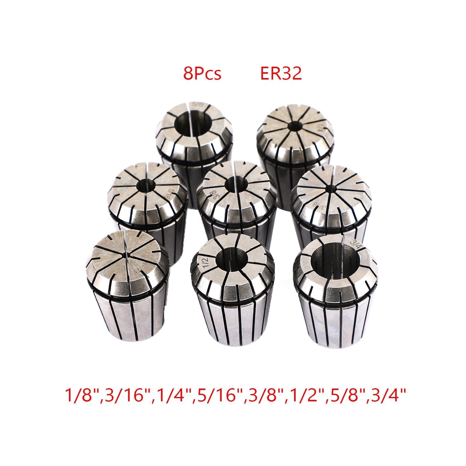 8Pcs ER32 Spring Collet Set For CNC Milling Lathe Tool Engraving Machine Steel