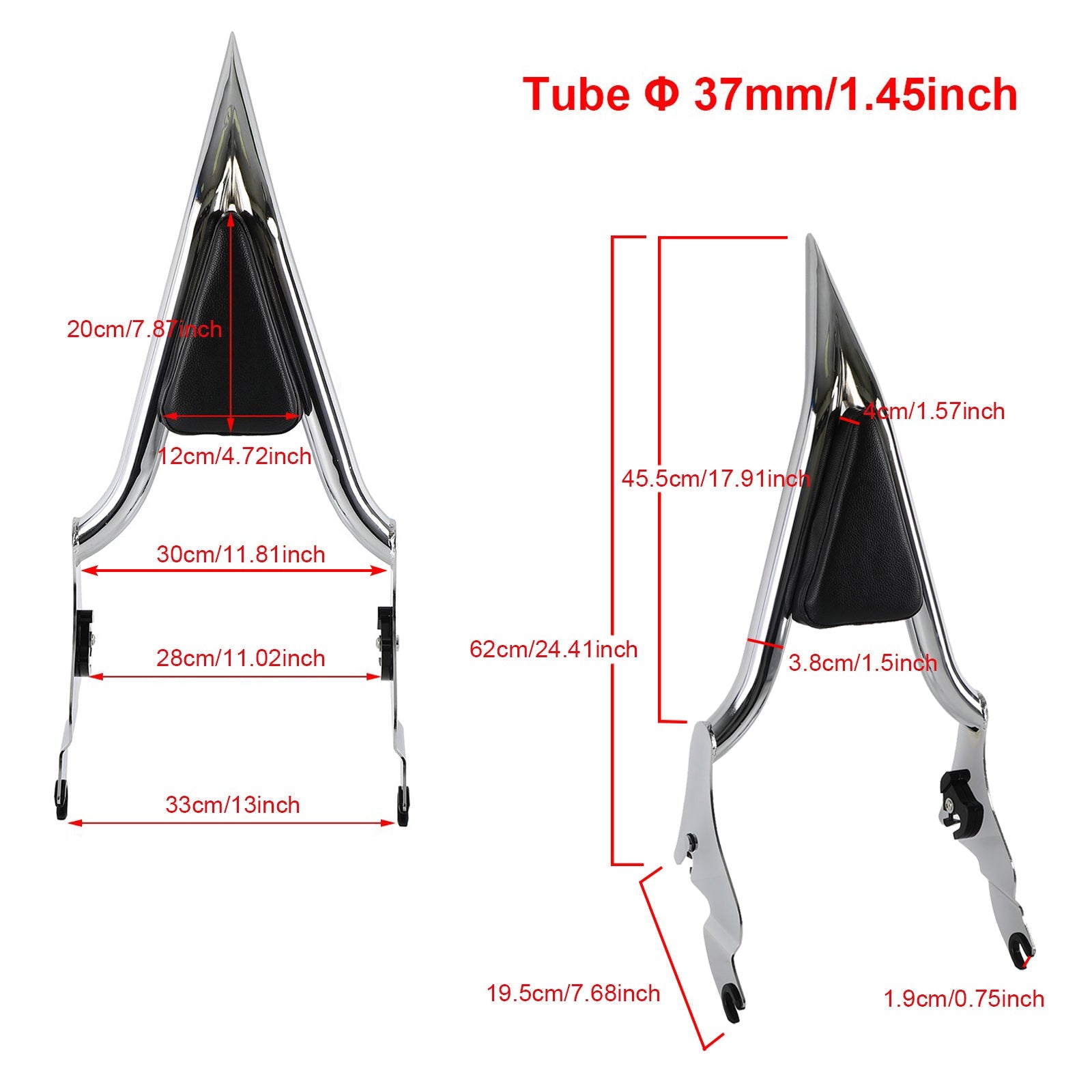 Barre Sissy de dossier chromée pour CVO Road Glide Street Road King 2009 – 2023