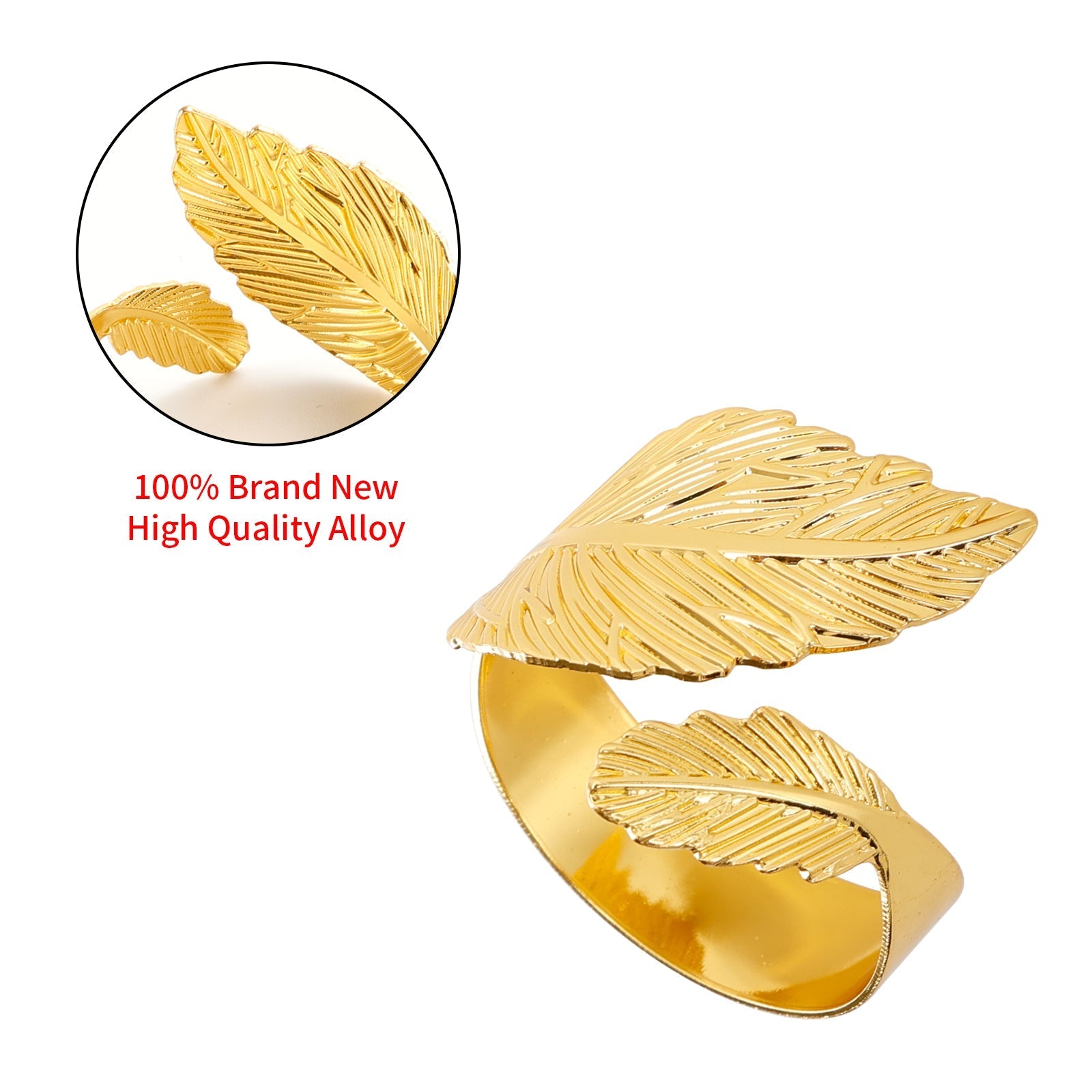 12PCS Napkin Rings Leaf Napkin Holder Adornmen Alloy Golden