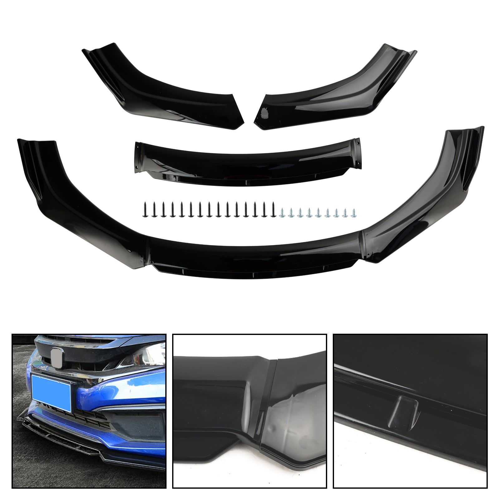 4PCS Universal Car Front Bumper Lip Body Kit Splitter Diffuser Protector Black