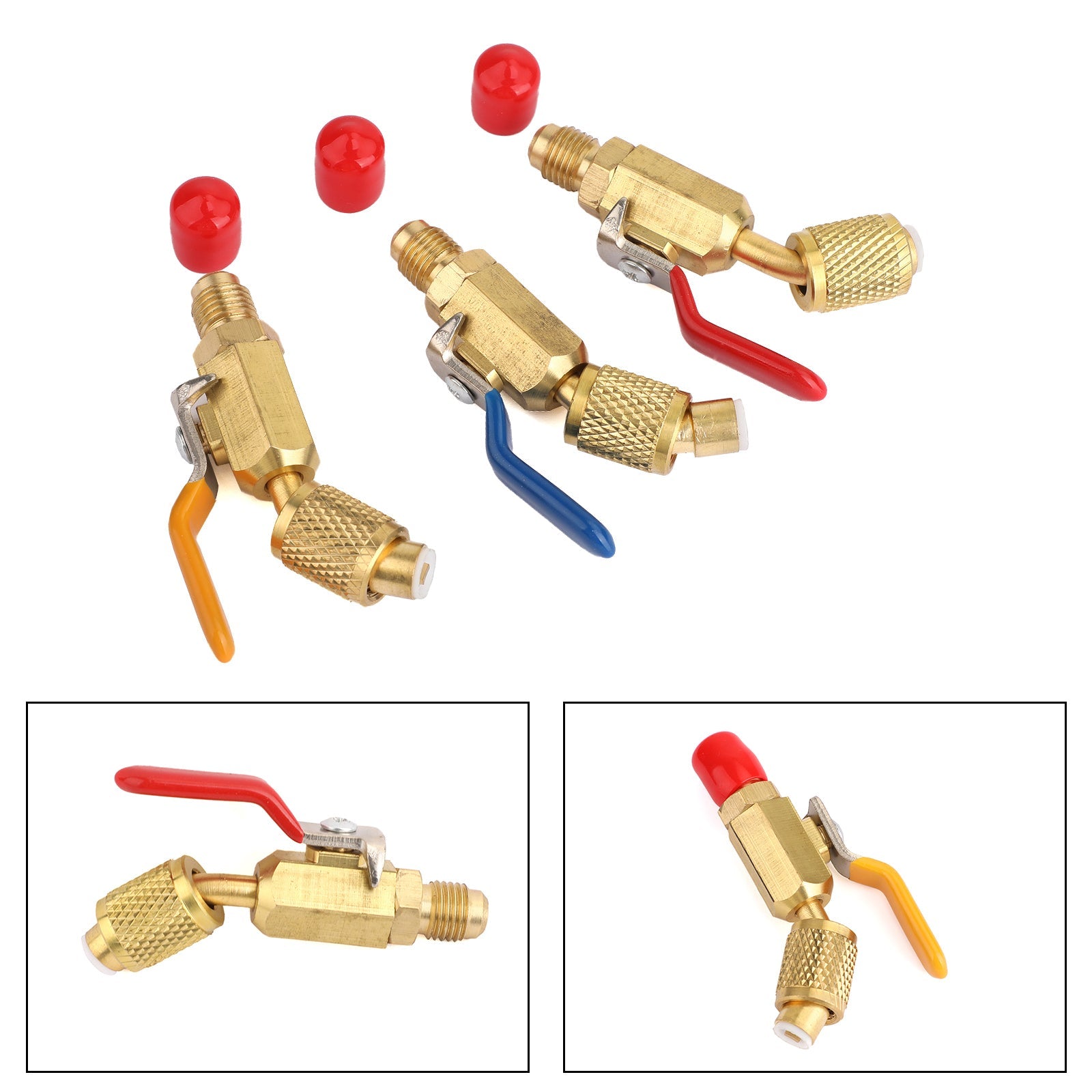 Areyourshop 3Pc Color Coded Shut Valves AC HVAC Refrigeration Charging Hoses For R410A R134A