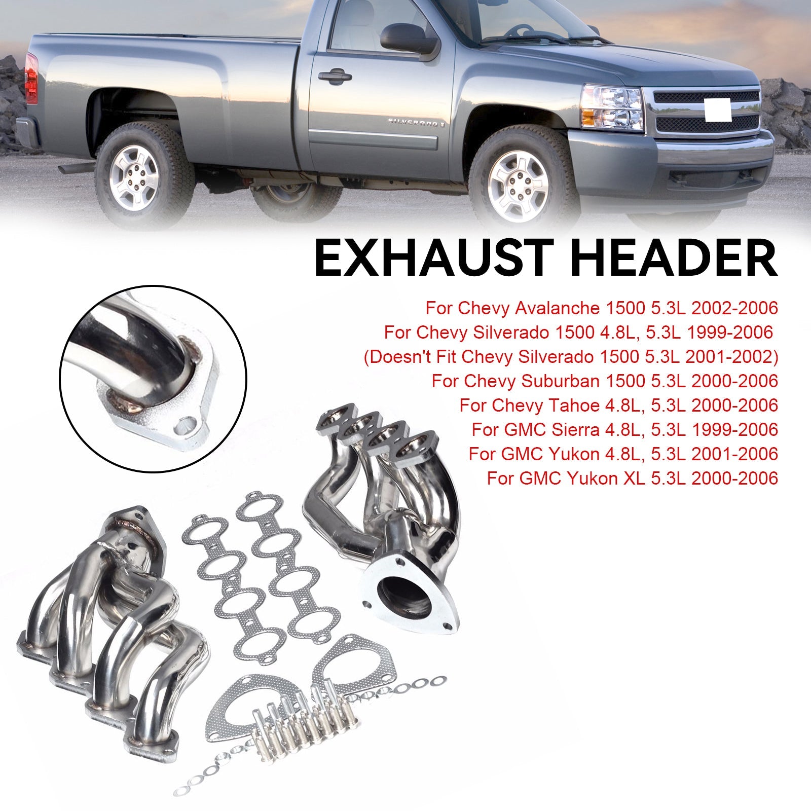 Collecteurs Chevrolet Silverado 1500 4,8 L, 5,3 L 1999-2006