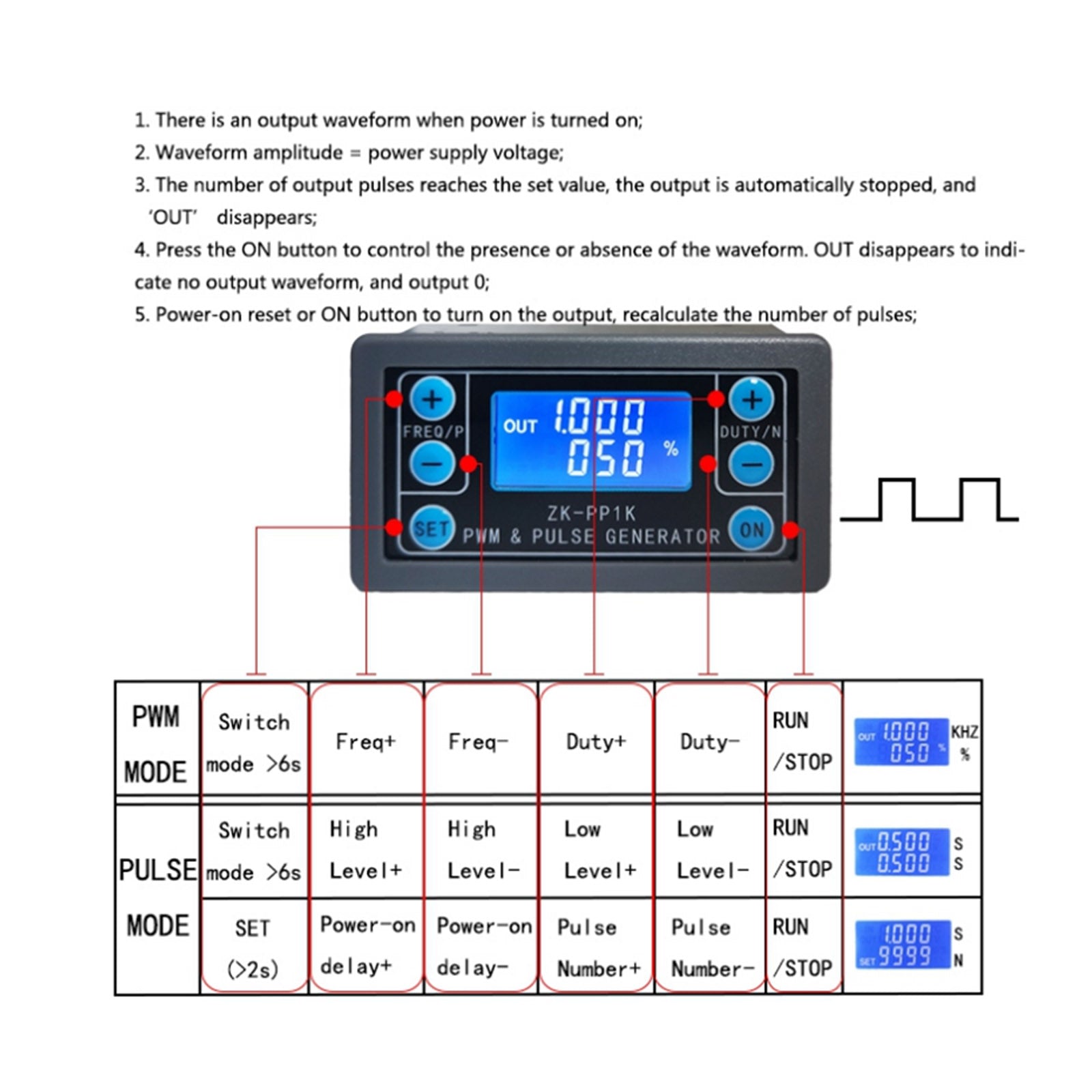 Justerbar PWM Signal Generator Module Pulse Frequency Duty Cycle Square Wave