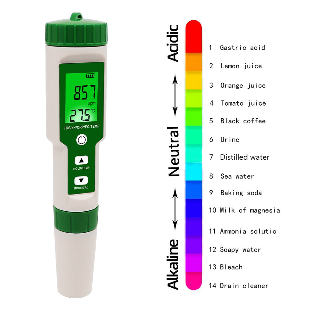 5 in 1 digitale PH TDS EC ORP temperatuur waterkwaliteit tester meter testinstrument