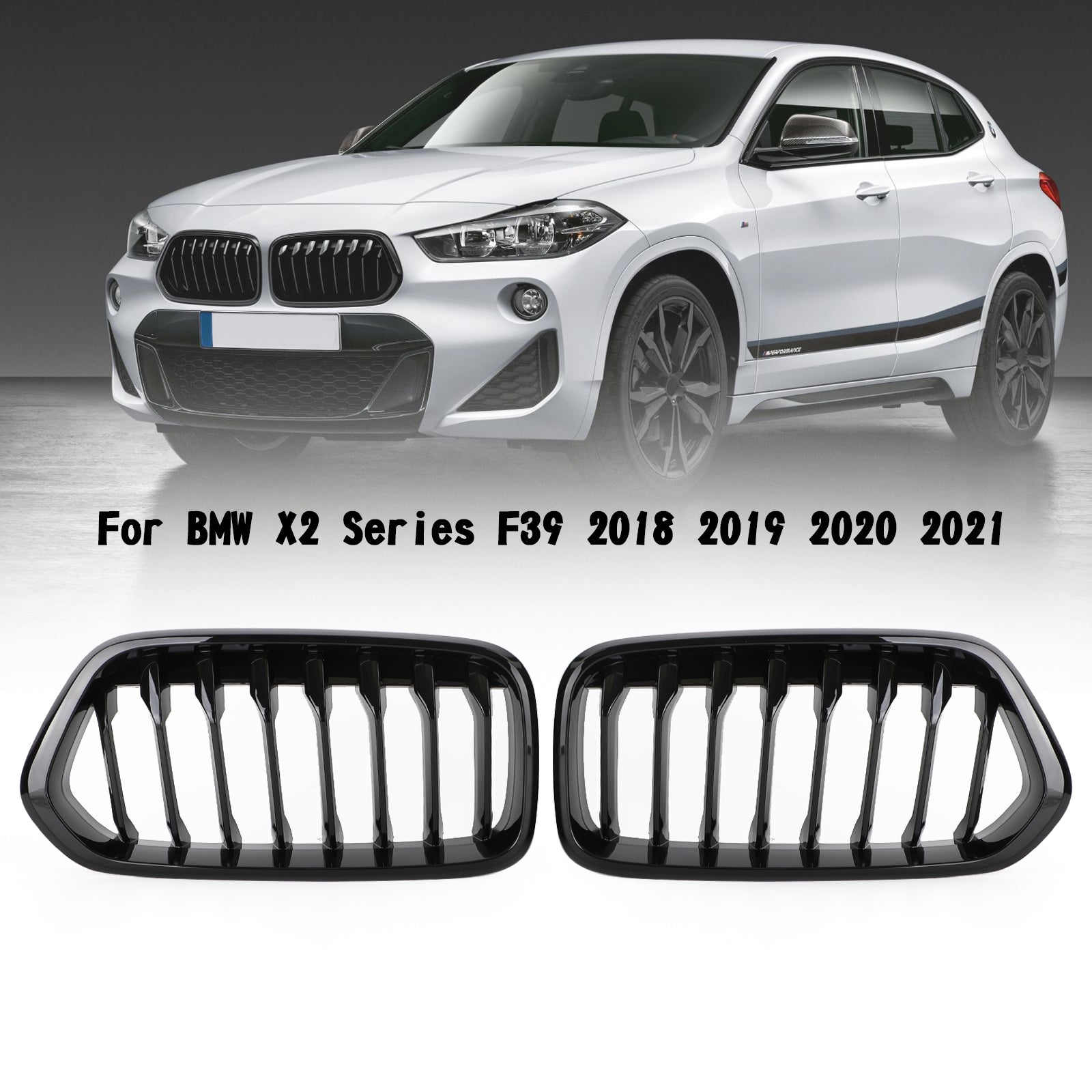 Gloss Black Front Bumper Grille Grill Fit BMW X2 Series F39 2018-2023