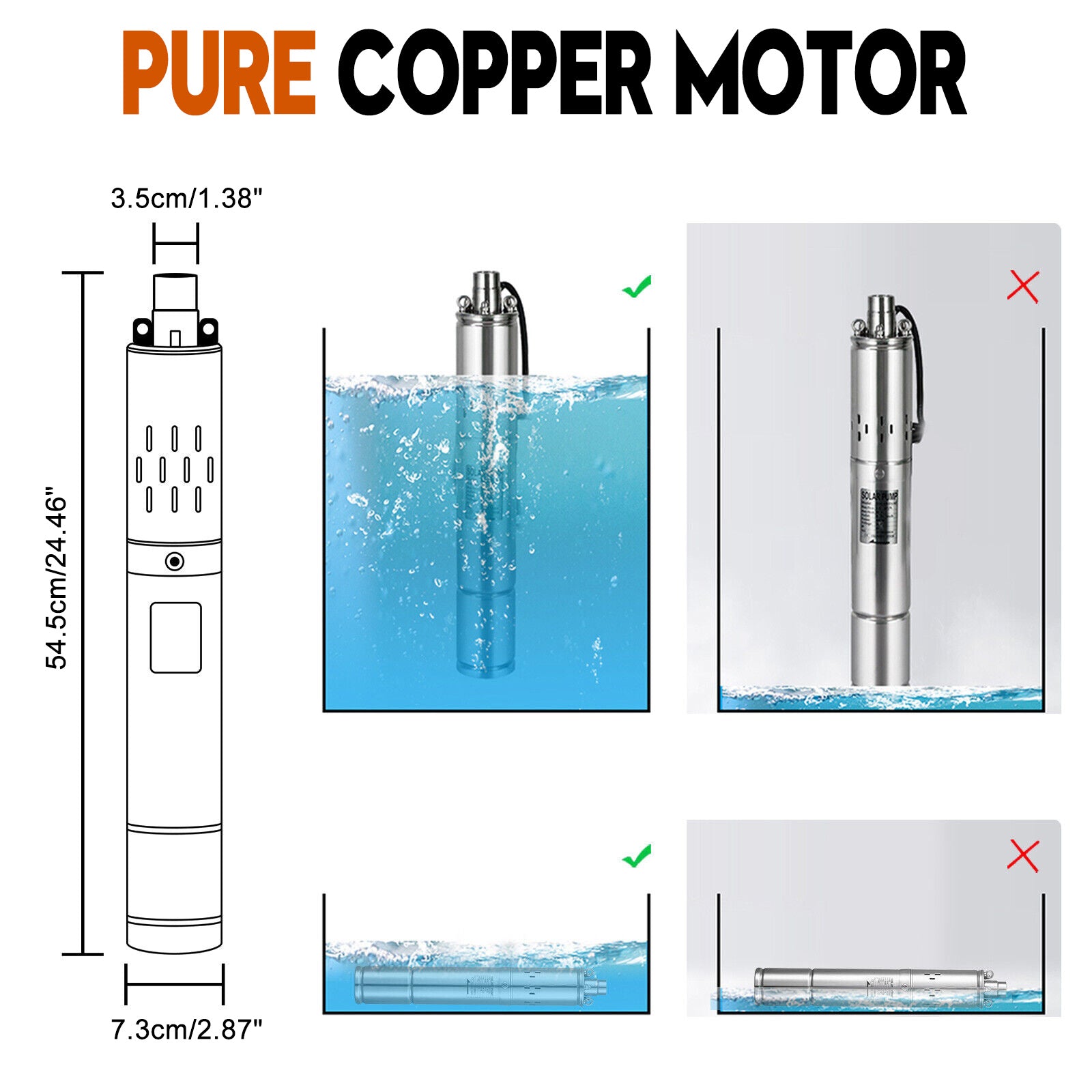 3" 24V 350W MPPT Vis Pompe à alésage solaire Submersible Trou de puits profond en acier