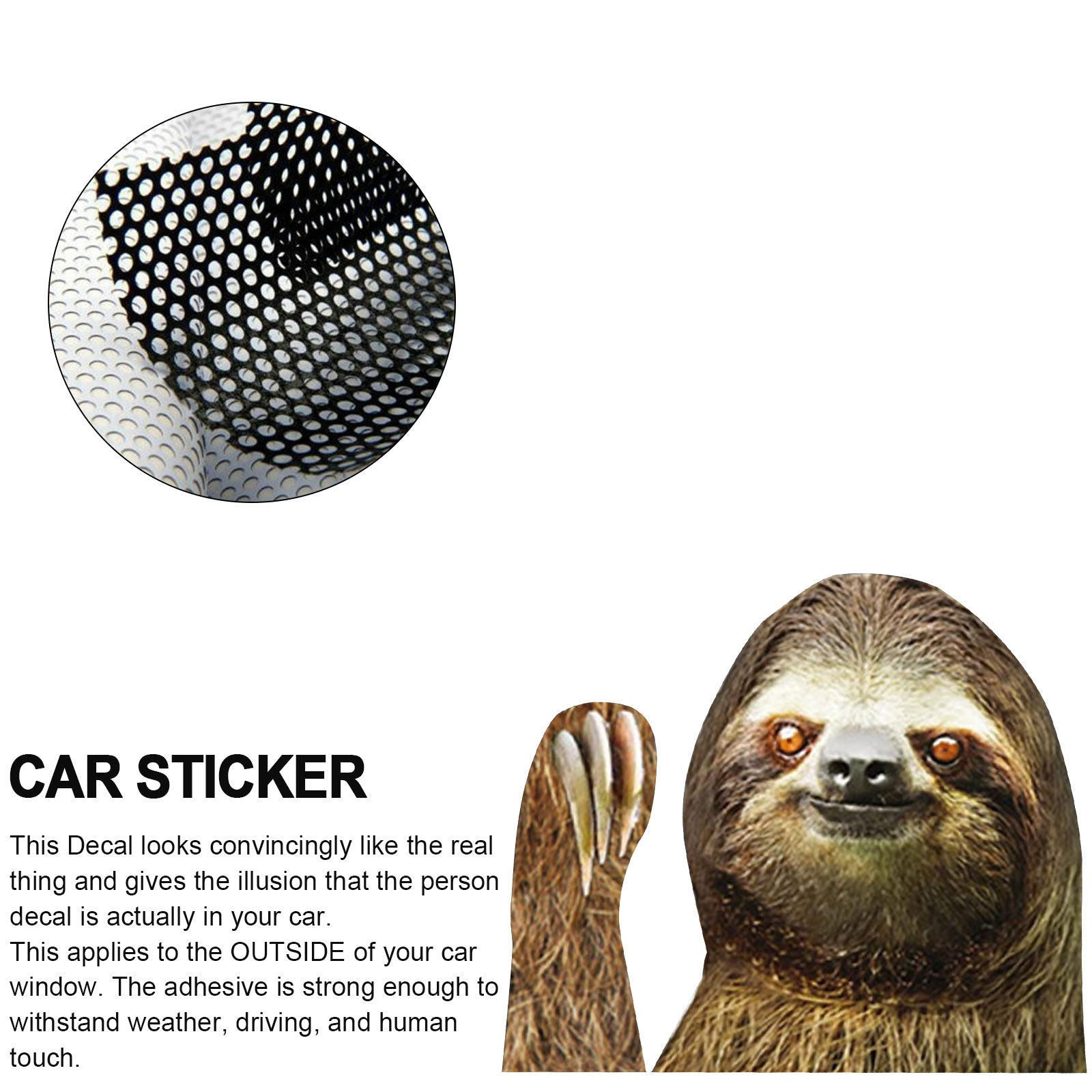 Car Window Sticker Person Size Passenger Side Left Sloth Waving Funny Universal Generic