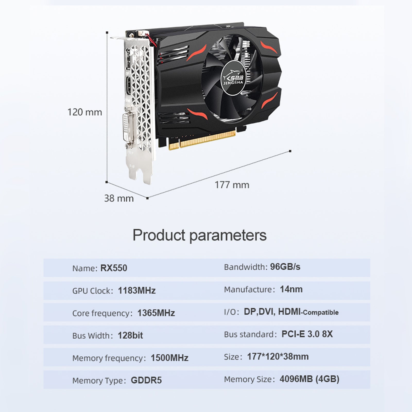 Carte graphique RX550 DDR5 4G, carte graphique indépendante, Interface d'affichage HD