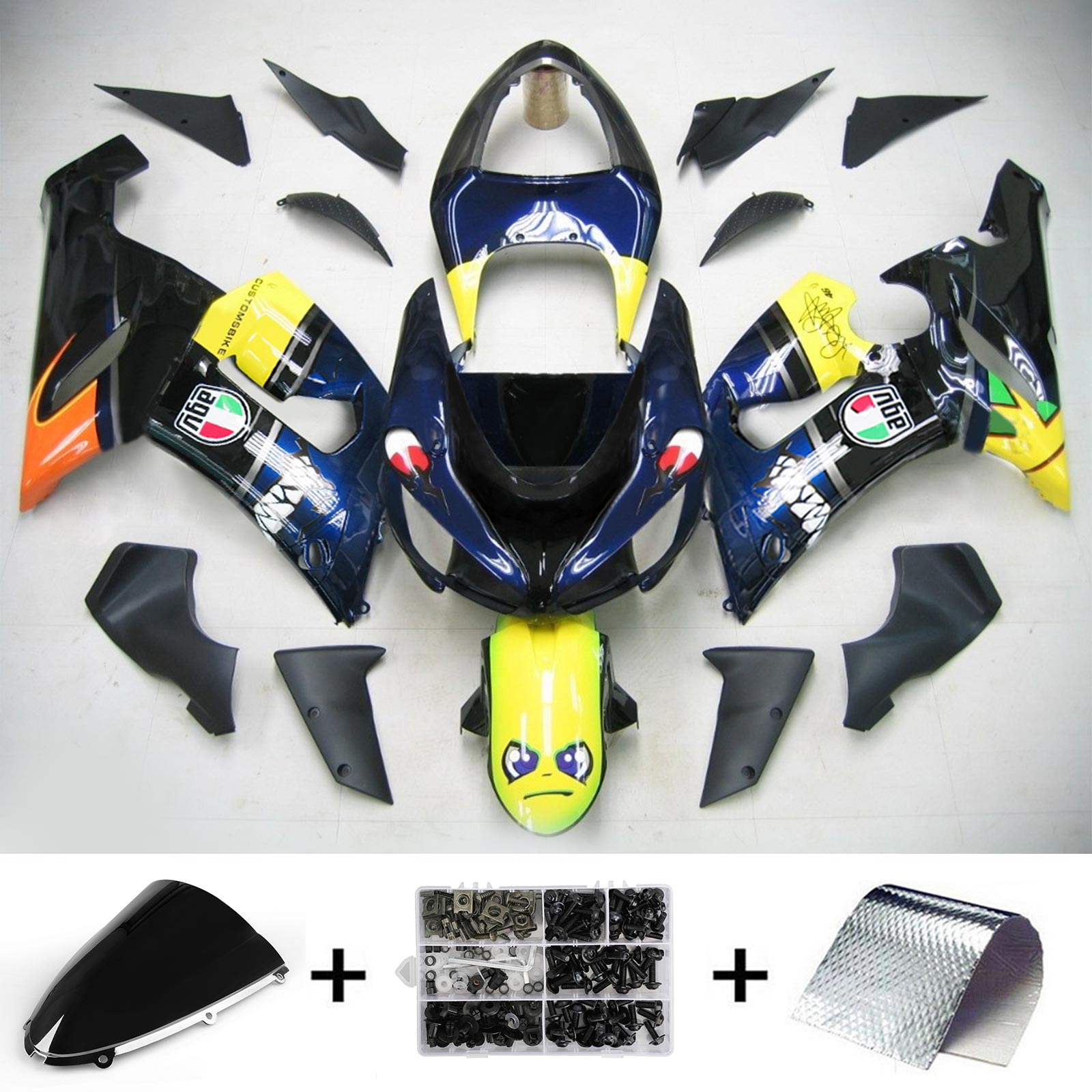 2005-2006 Kawasaki ZX6R 636 Amotopart Kit de carénage d'injection carrosserie plastique ABS #102