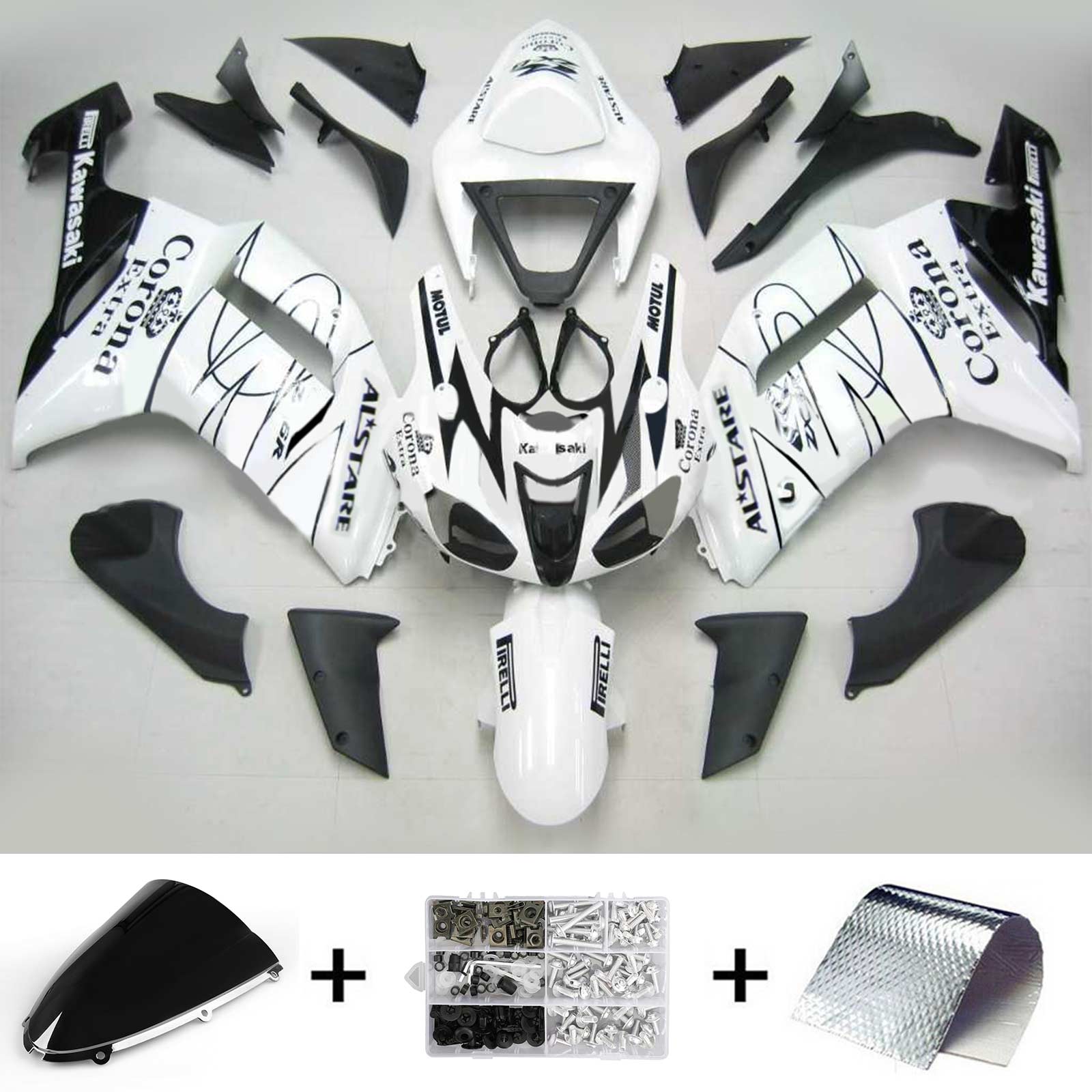 2007-2008 Kawasaki ZX6R 636 Kit de carenagem de injeção de AMOTOPT ABS PLÁSTICO DE PLÁSCOM #104