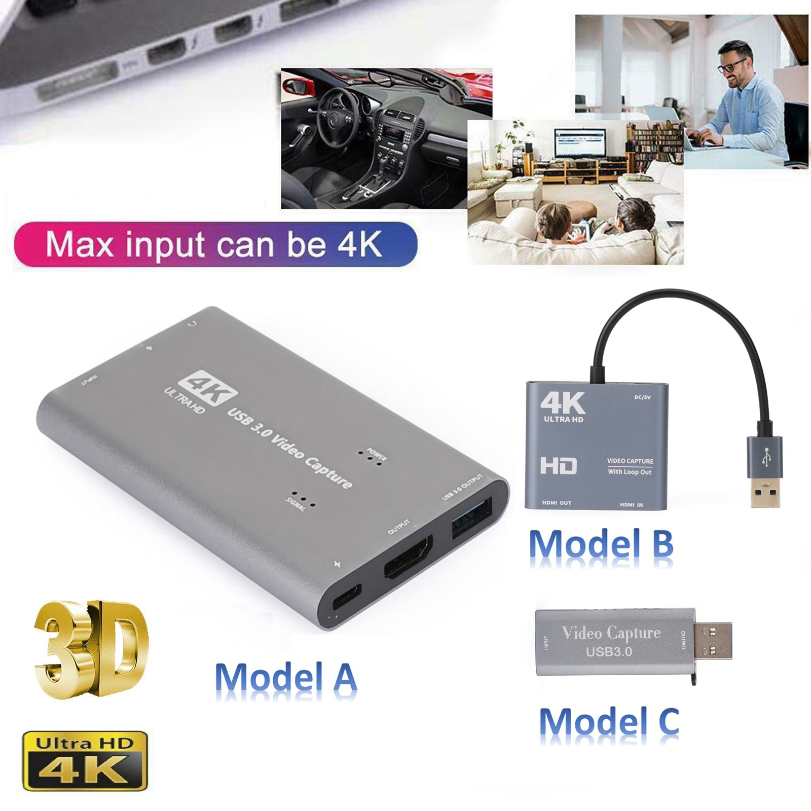 4K 1080p 60fps HD vers USB 3.0 Jeu de cartes de capture vidéo Enregistreur en direct Plug And Play