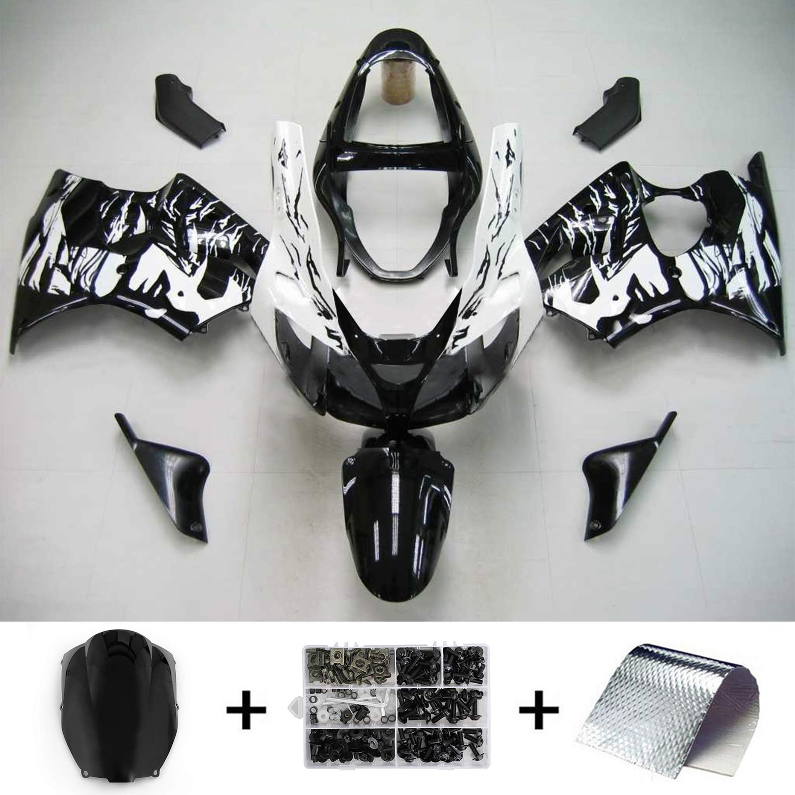 Kit de carénage noir blanc Kawasaki Zx6R 2000-2002