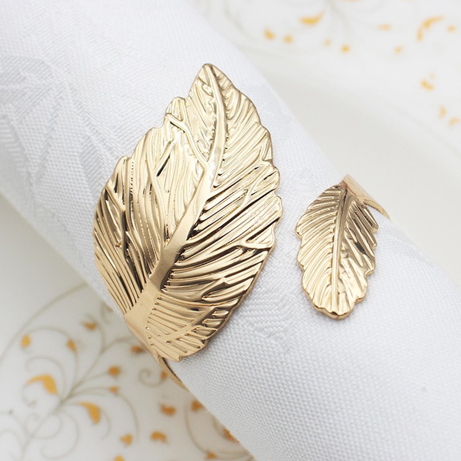 12PCS Napkin Rings Leaf Napkin Holder Adornmen Alloy Golden