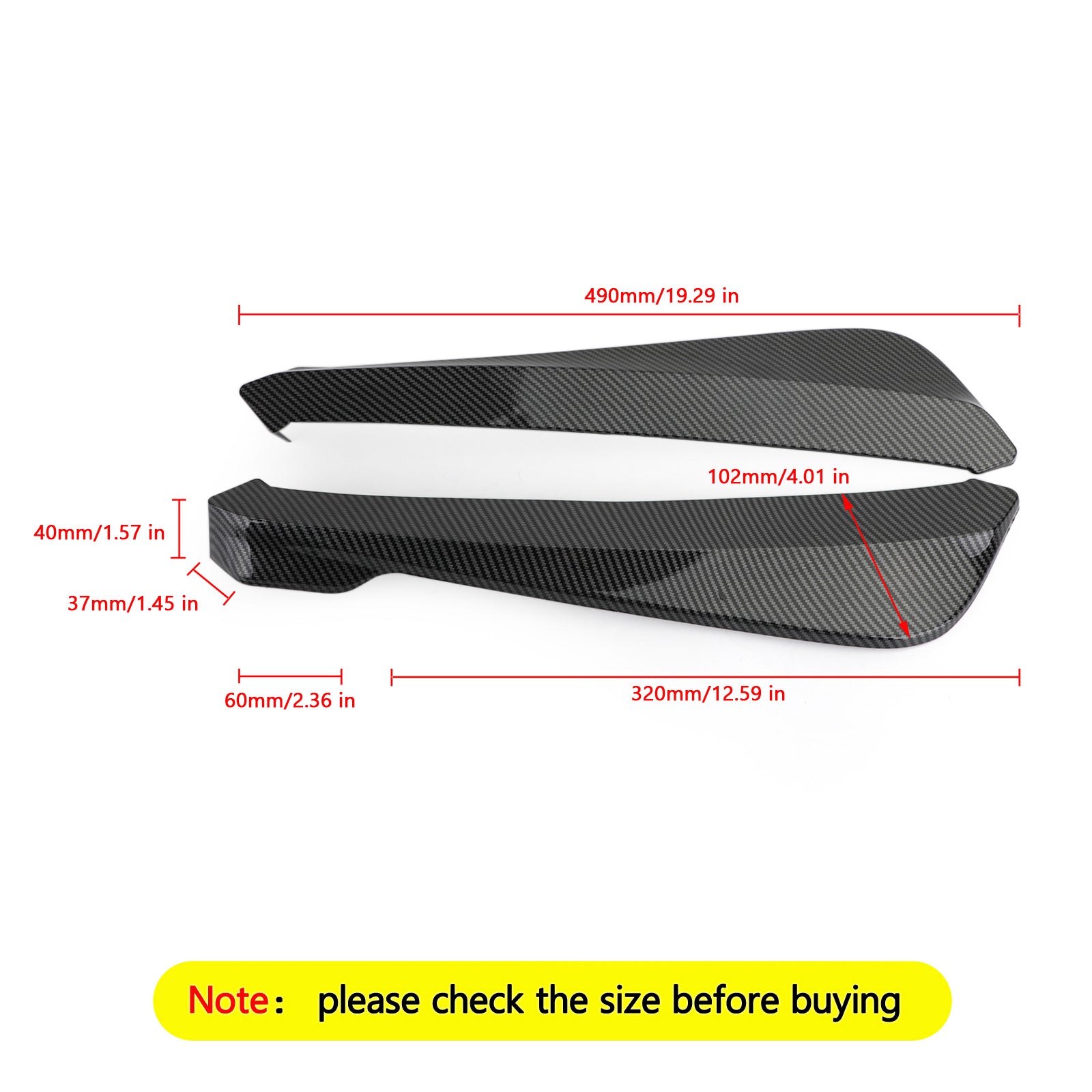 19" Car Rear Bumper Fin Canard Splitter Diffuser Valence Spoiler Lip Carbon Fiber Look Generic