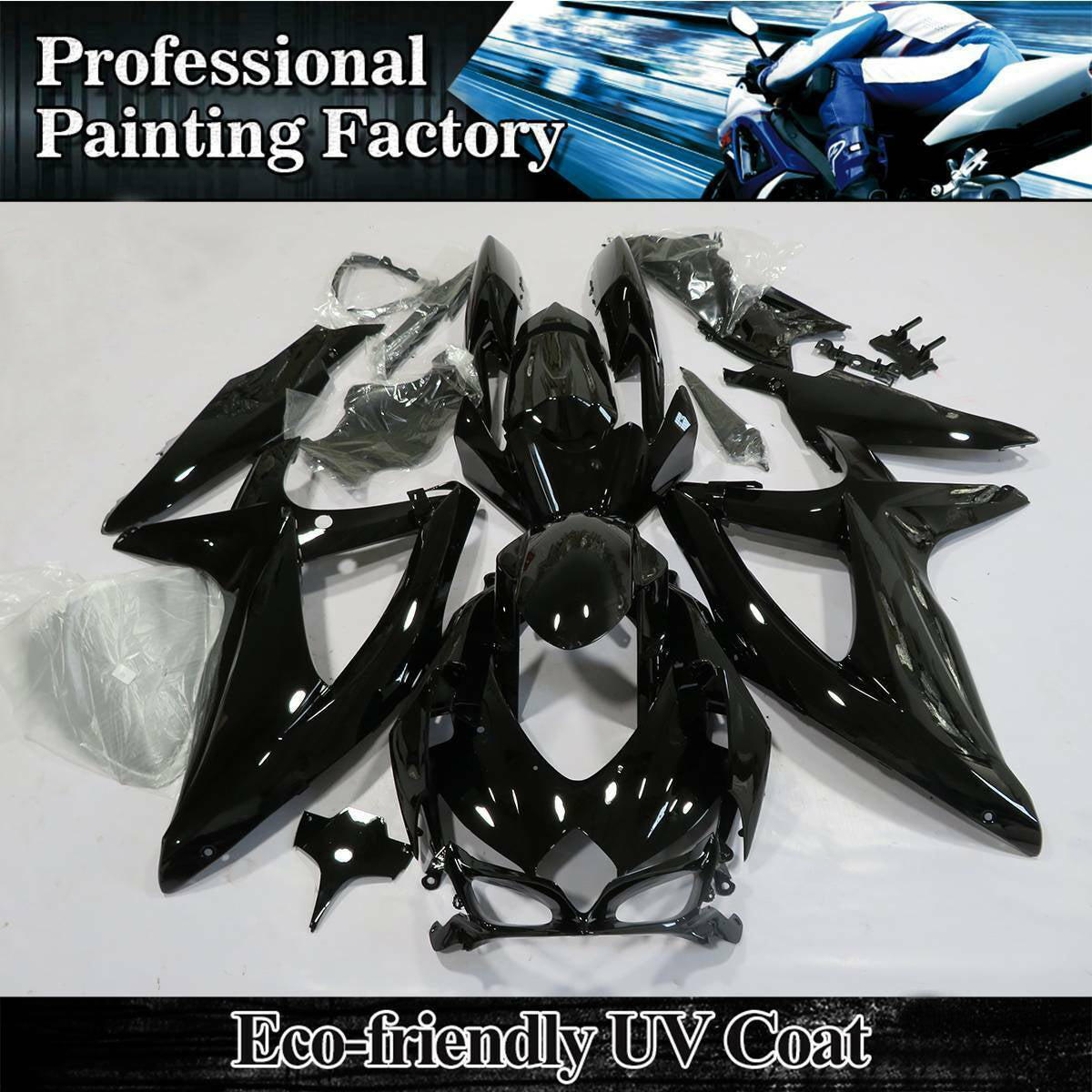 2008-2010 Suzuki GSXR600 750 Fairing Glossy Black Fairing Kit