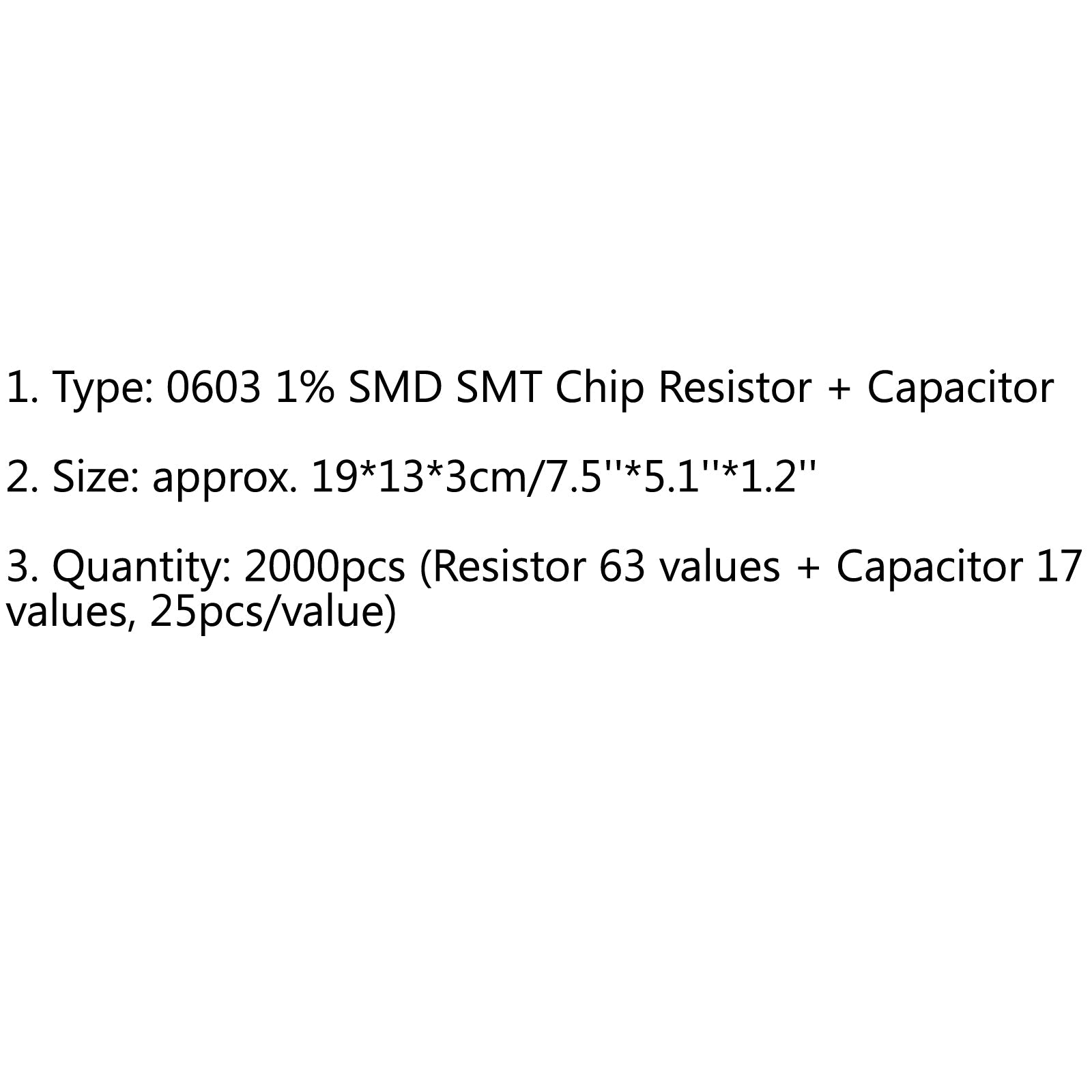 Résistance SMT à puce SMD 2000 0603 1%, 63 valeurs + condensateur, livre d'échantillons de 17 valeurs