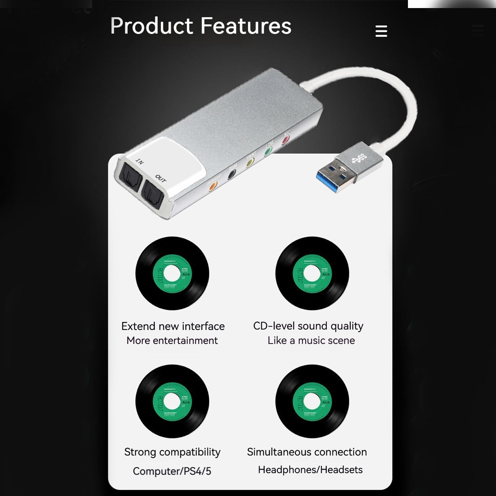 Nouveau Alliage d'aluminium USB Fiber optique SPDIF carte ordinateur externe multifonction