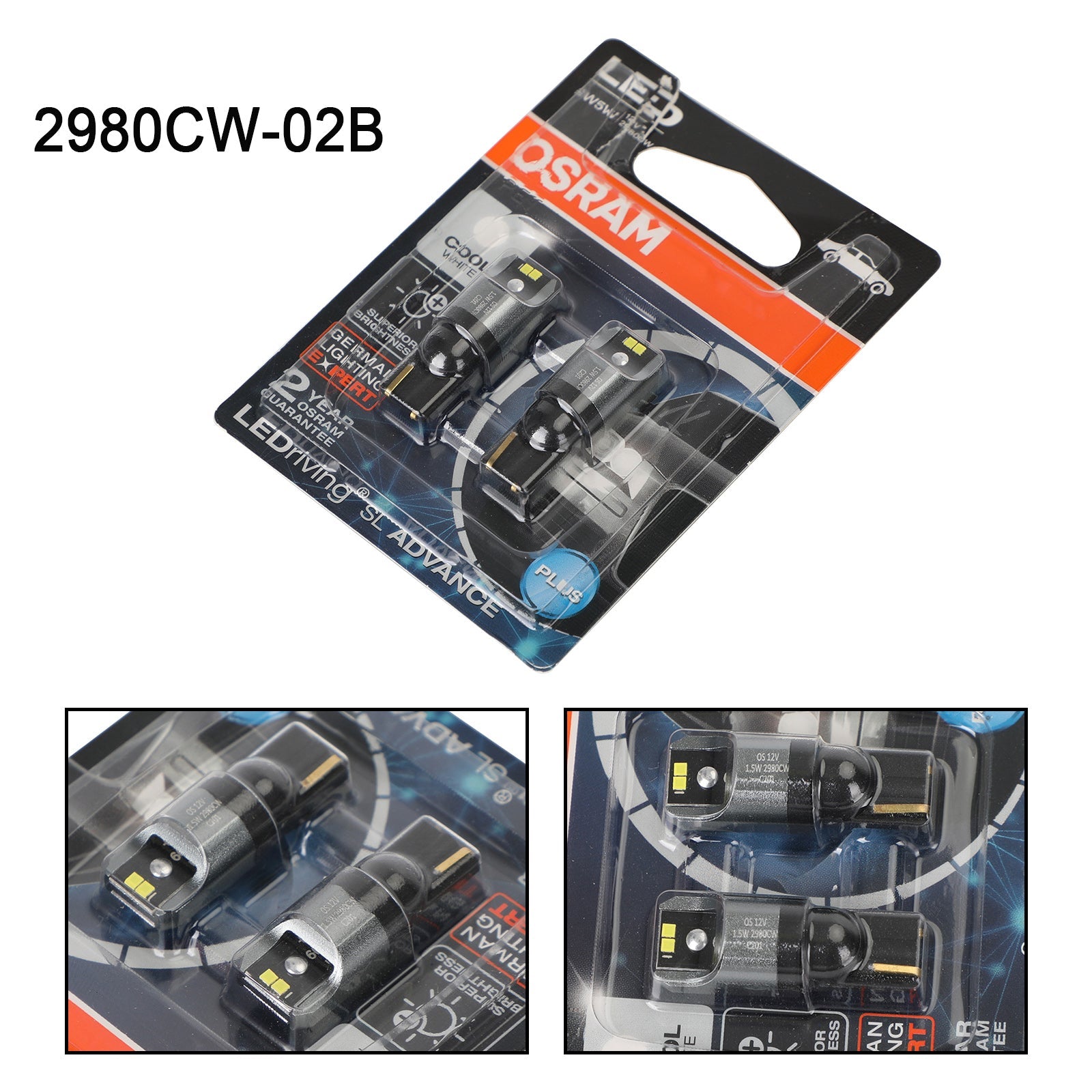 2x For OSRAM 2980CW Car Auxiliary Bulbs LED W5W 12V1.5W W2.1x9.5d Generic