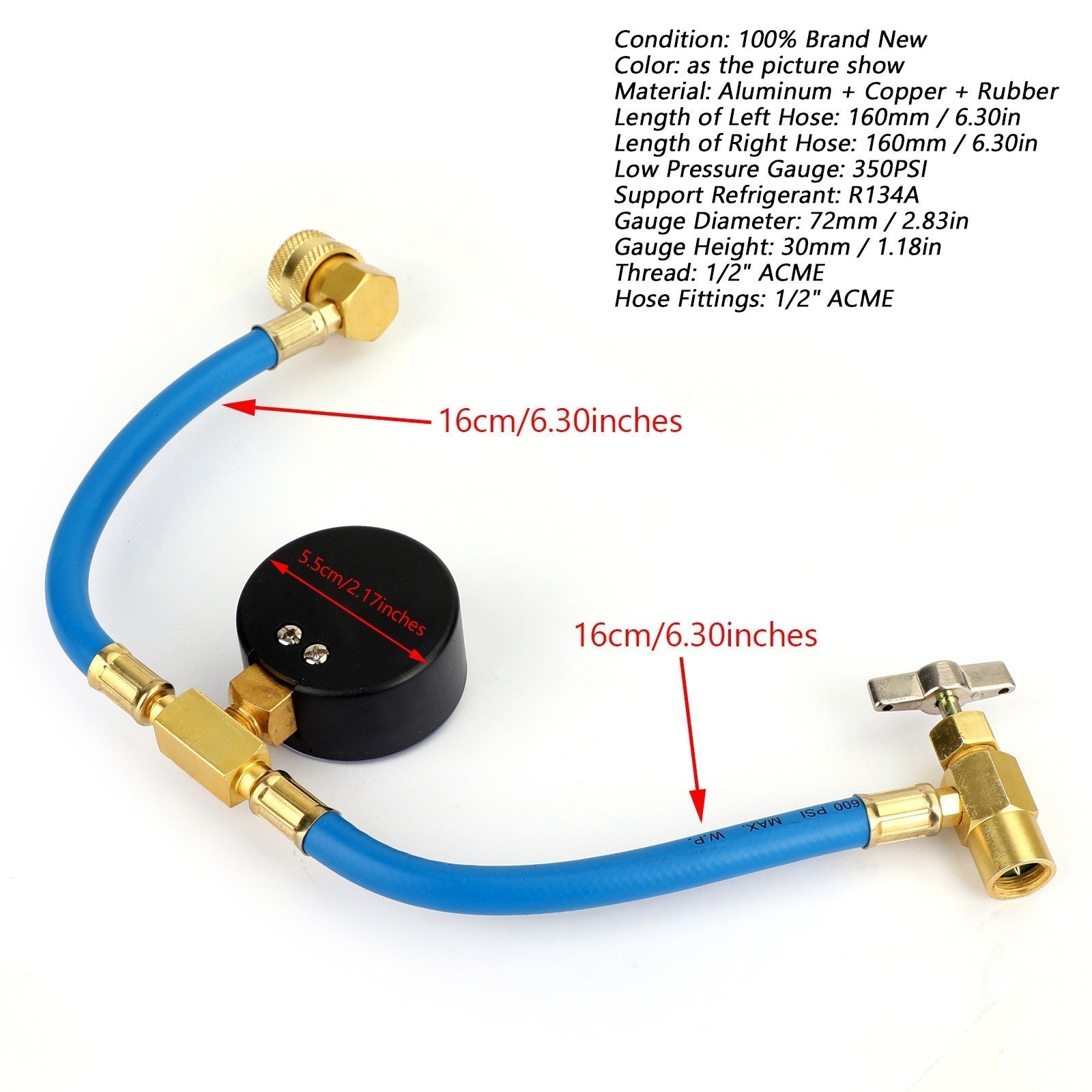 Auto airconditioning AC 1/2" koelmiddel bijvullen meetslang met meter