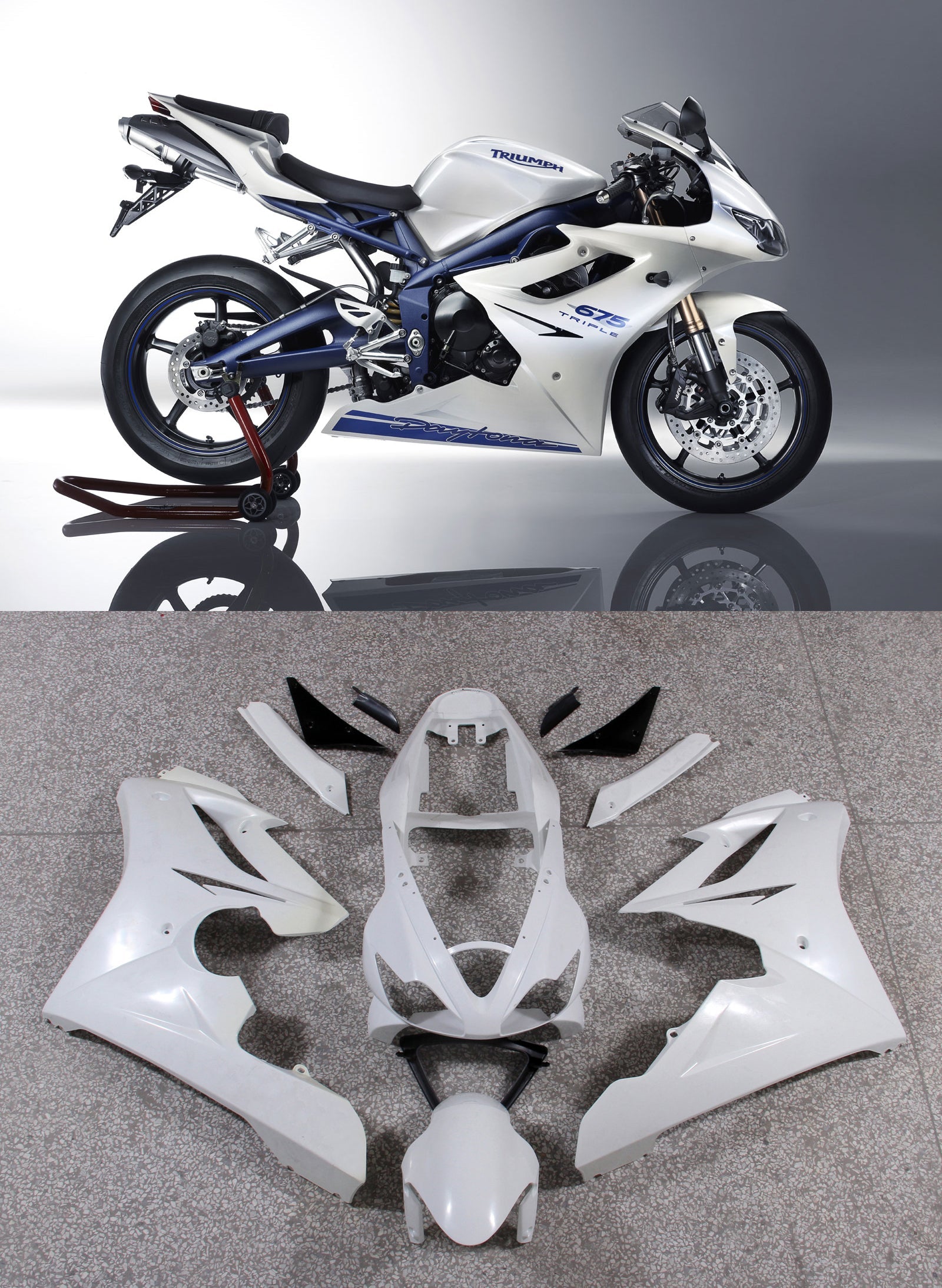 2006-2008 Triumph Daytona 675 White Blue Bodywork Fairing ABS Sprøytestøping 2# Generisk