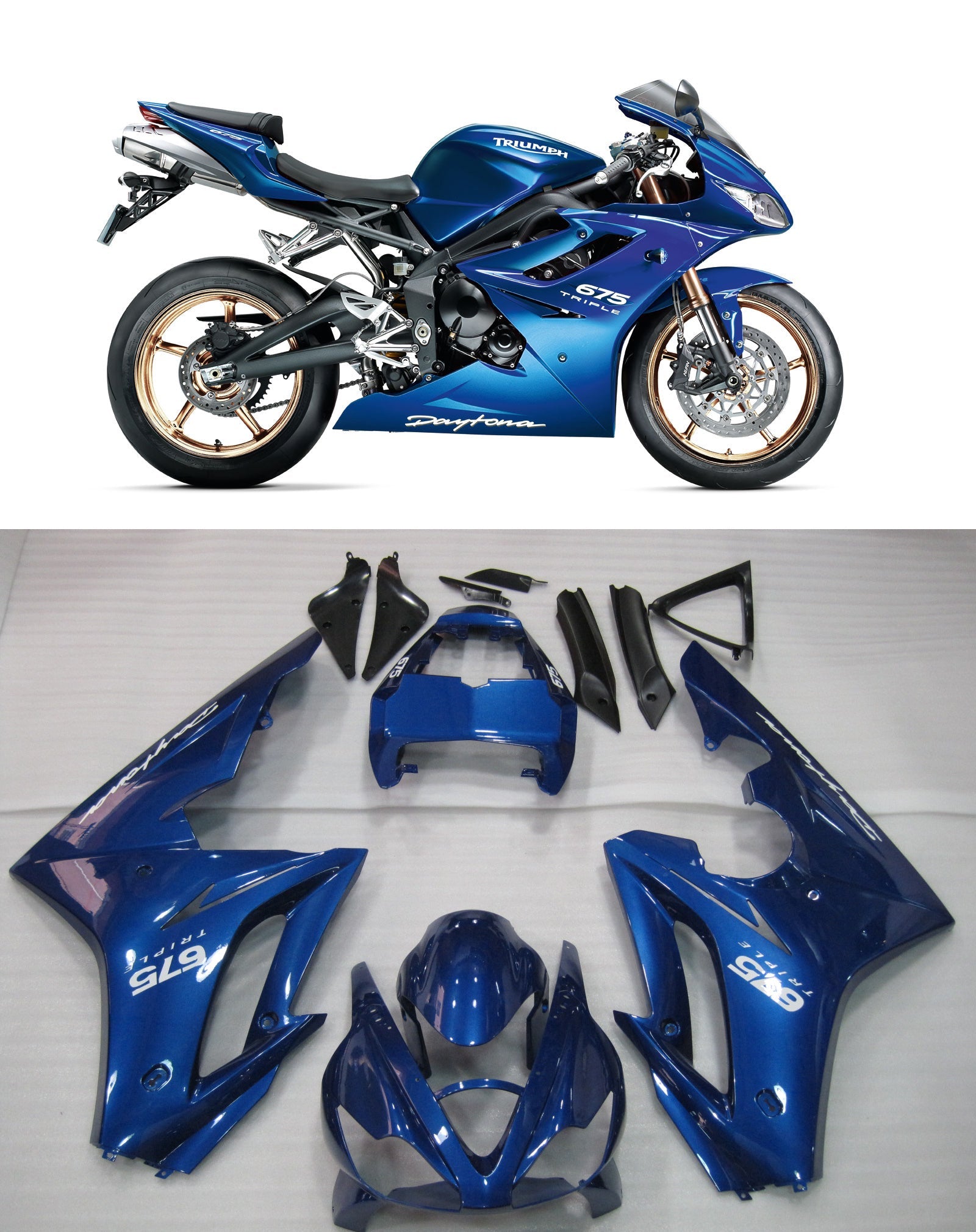 2006-2008 Triumph Daytona 675 Blue Bodywork Fairing ABS Sprøytestøping 4# Generisk