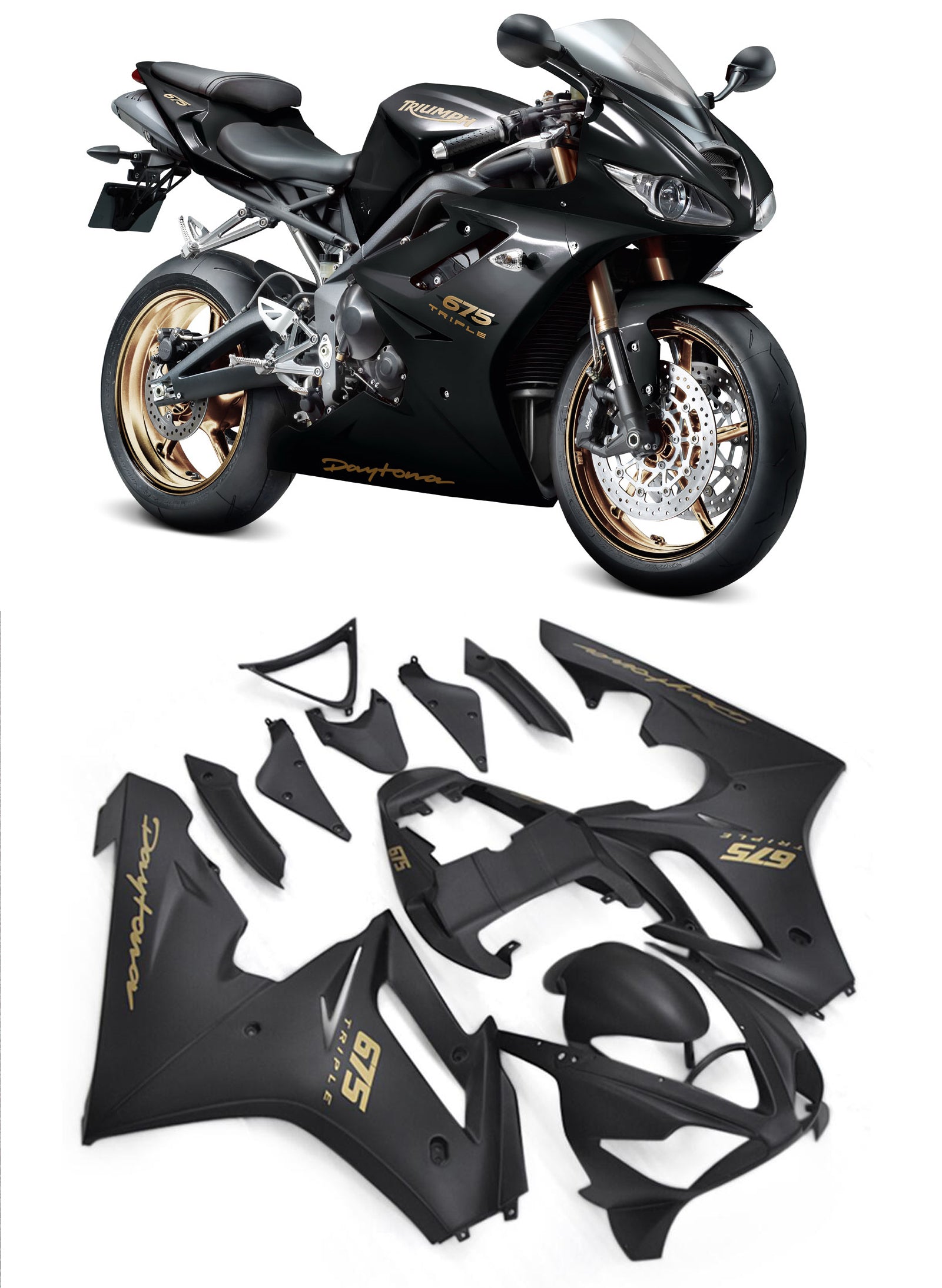 2006-2008 Triumph Daytona 675 Black Bodywork Fairing ABS Injection Molding 5# Generic