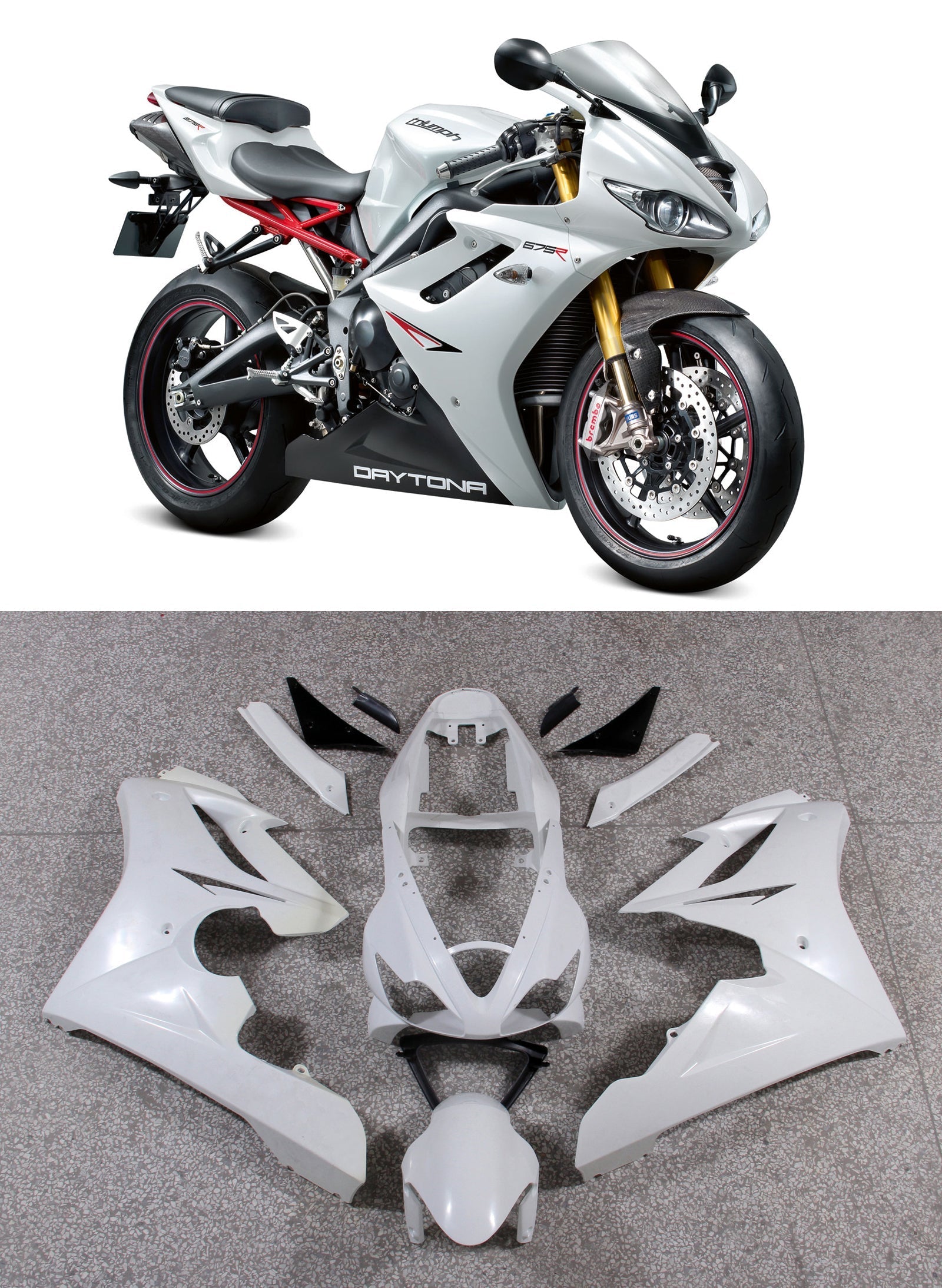 2006-2008 Triumph Daytona 675 White Black Bodywork Fairing ABS Injection Molding 6# Generic