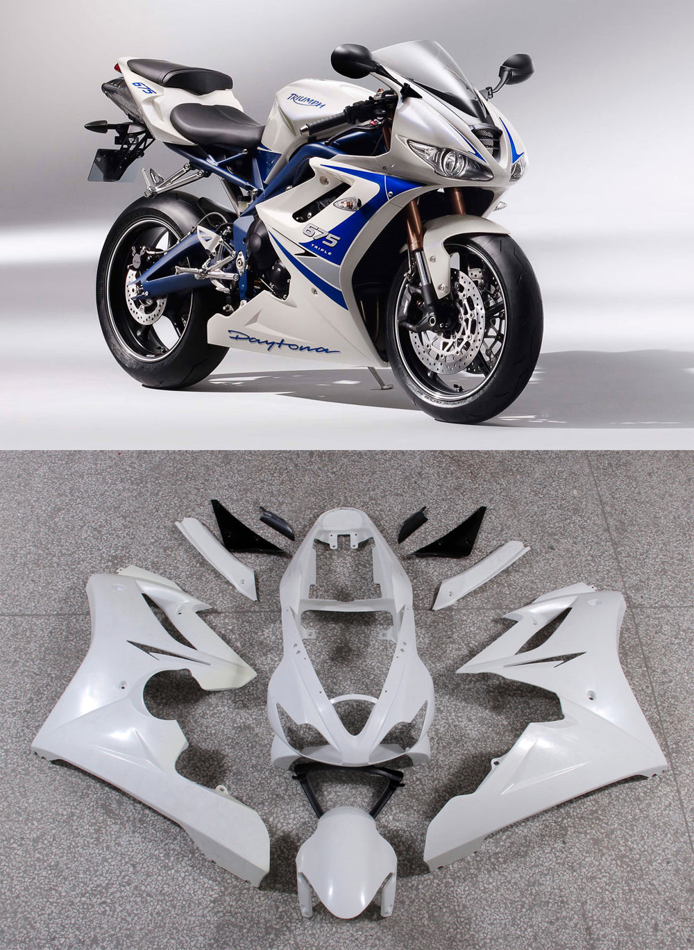 2006-2008 Triumph Daytona 675 White Blue Bodywork Fairing ABS Sprøytestøping 7# Generisk