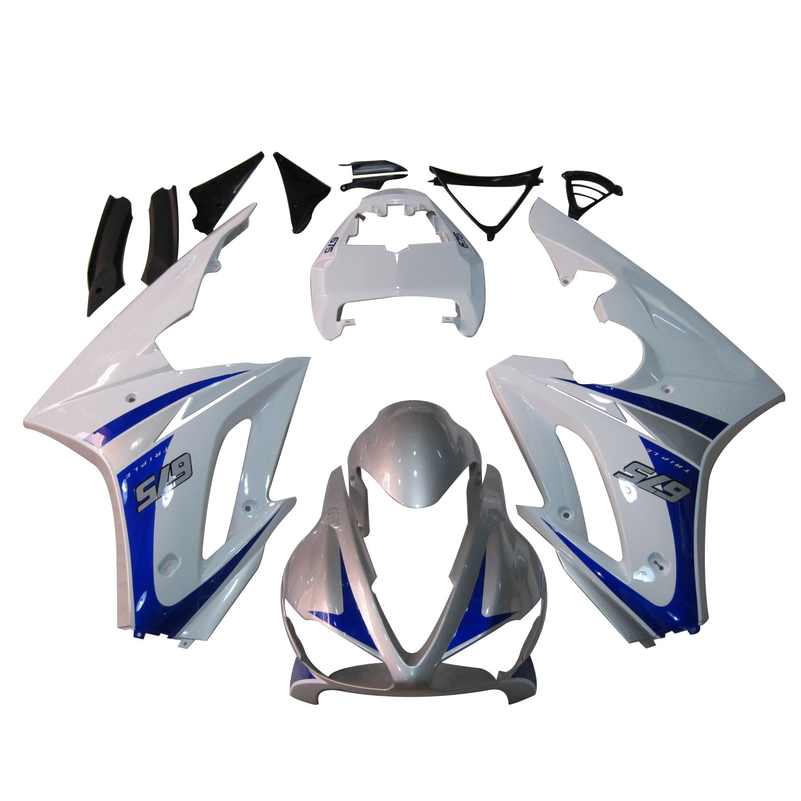 2006-2008 Triumph Daytona 675 White Blue Bodywork Fairing ABS Sprøytestøping 7# Generisk