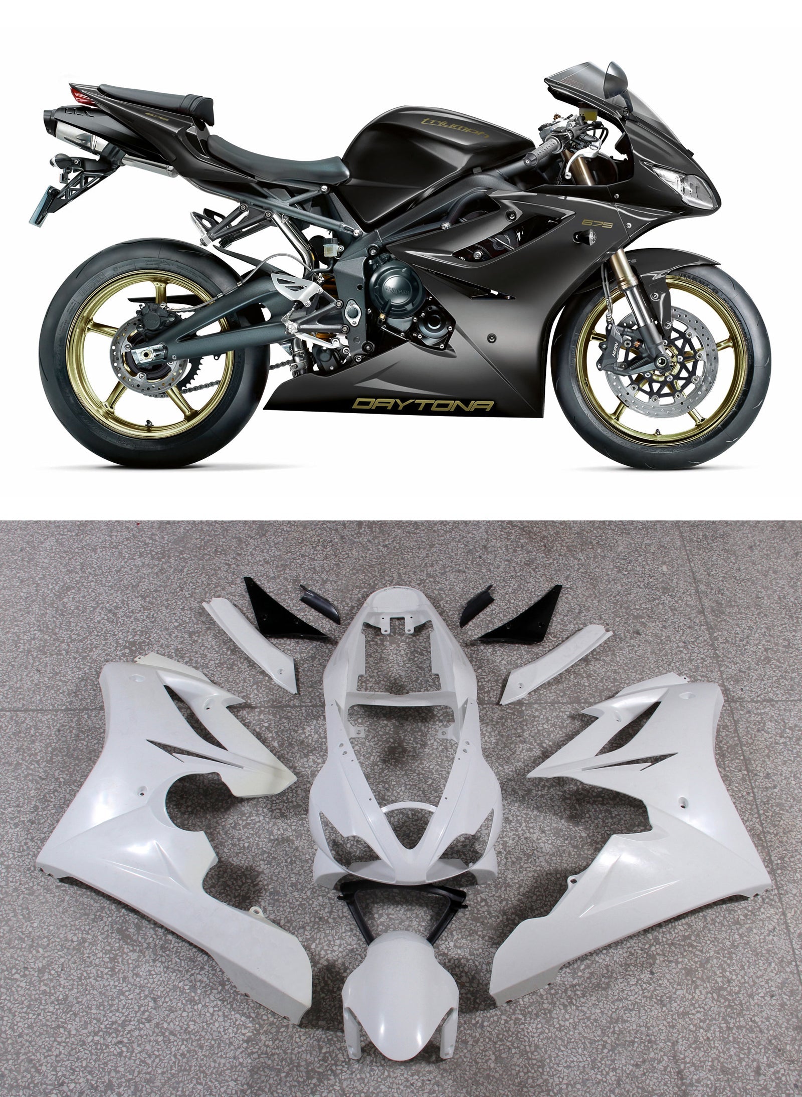 2006-2008 Triumph Daytona 675 Black Bodywork Fairing ABS Sprøytestøping 9# Generisk