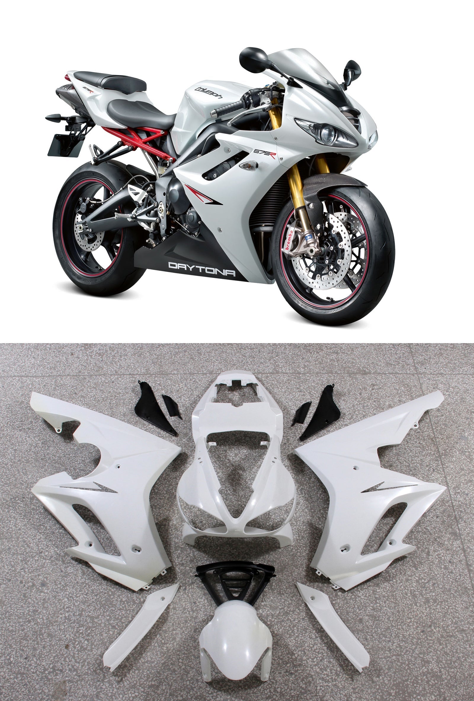 2009-2012 Triumph Daytona 675 White Black Bodywork Fairing ABS Injection Molding Generic