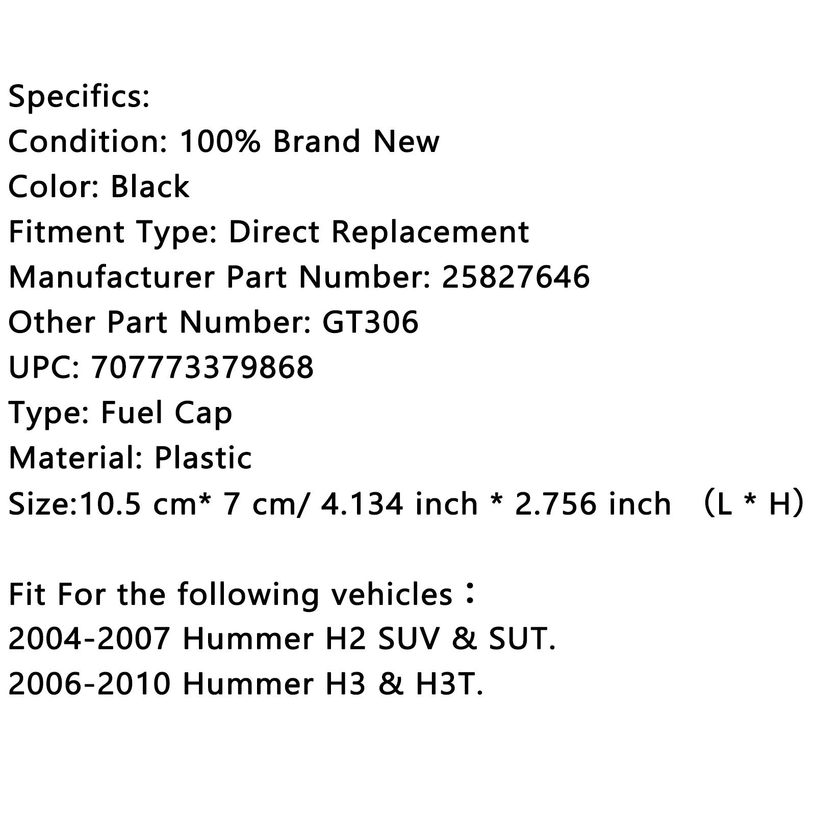 2004-2010 Hummer H2 H3 H3T GM 25827646 Drivstofftank bensinlokk