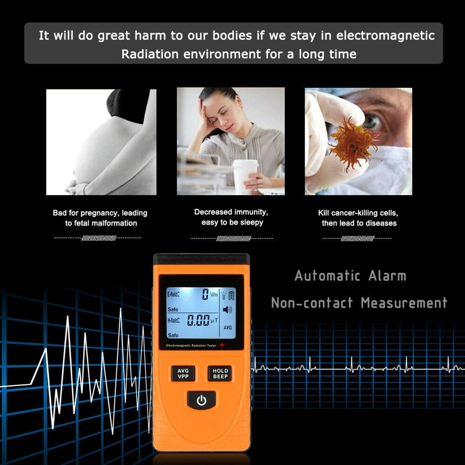 Détecteur de rayonnement de champ électromagnétique numérique LCD, compteur EMF, dosimètre, testeur