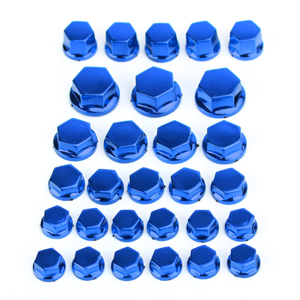Couvercle de vis à six pans creux en plastique bleu pour moto, 30 pièces, 5 tailles, couvercle de capuchon d'écrou de boulon générique